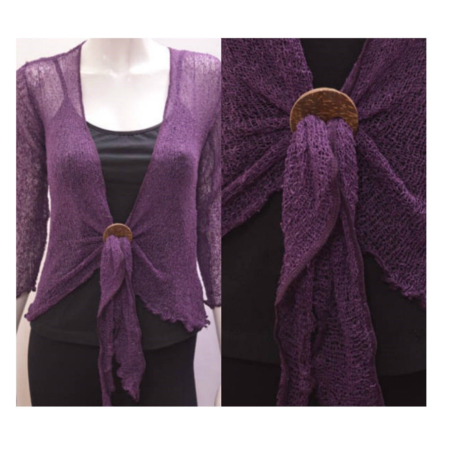 Women's Boho Knit Shrug Chic Crochet style Cardigan onesize Up To 20 Dark Purple