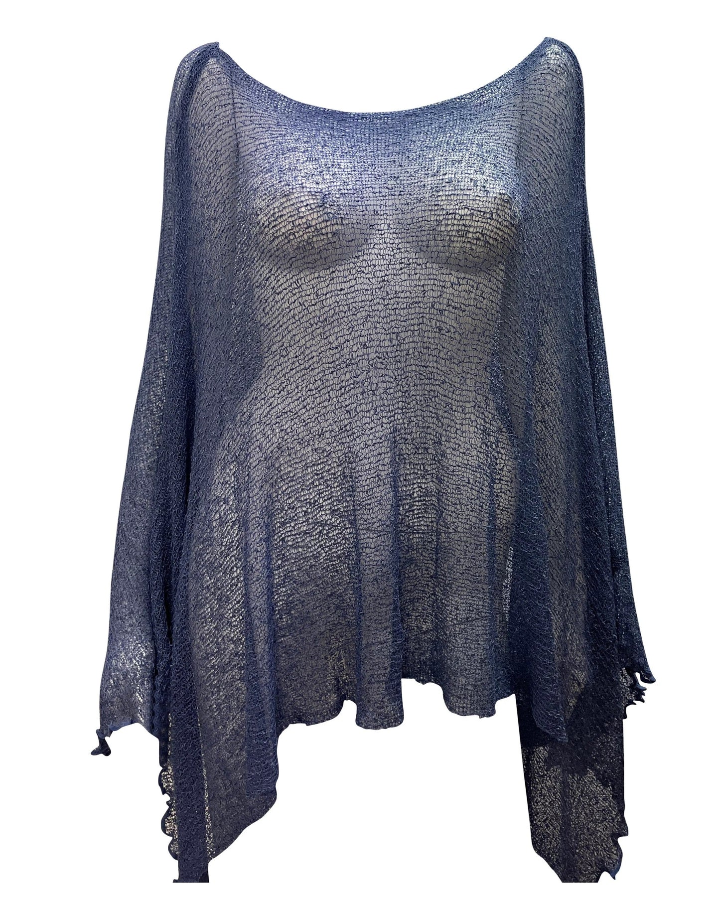 Womens Knit Plus Size Poncho Boho Crochet Shawl Pullover Cover up Free Size 8-26 Denim