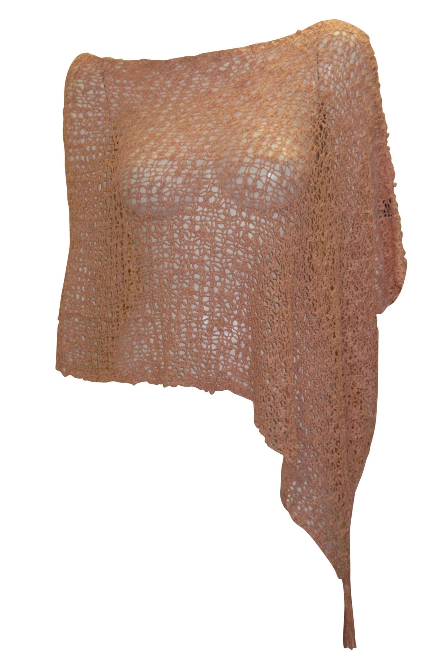 Womens Crochet Poncho Asymmetrical Boho Tassel Shawl Pullover Cover up Free Size 8-20 Dusty Pink