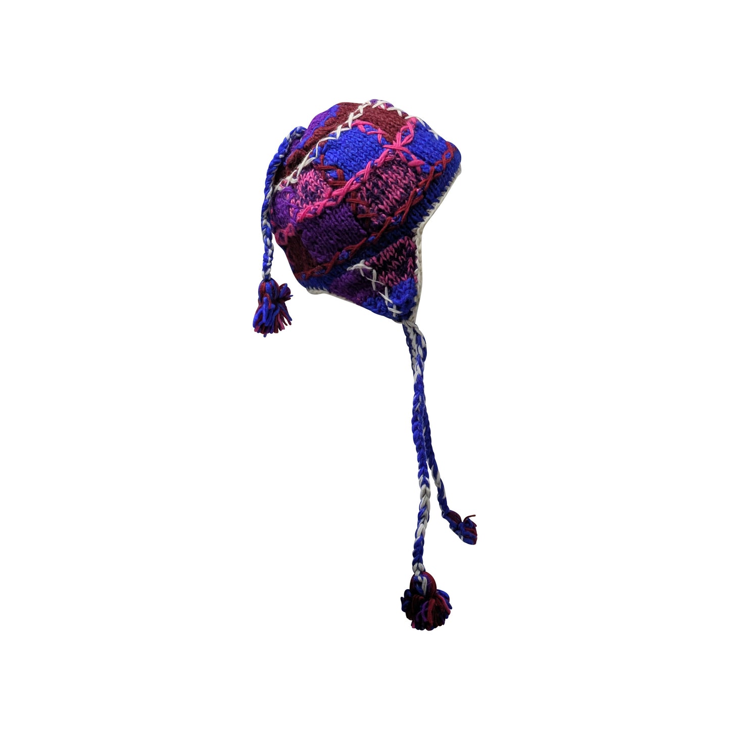 Hand Knit Wool Hat: Unisex Fleece Lined Winter Bobble Tassel - P155