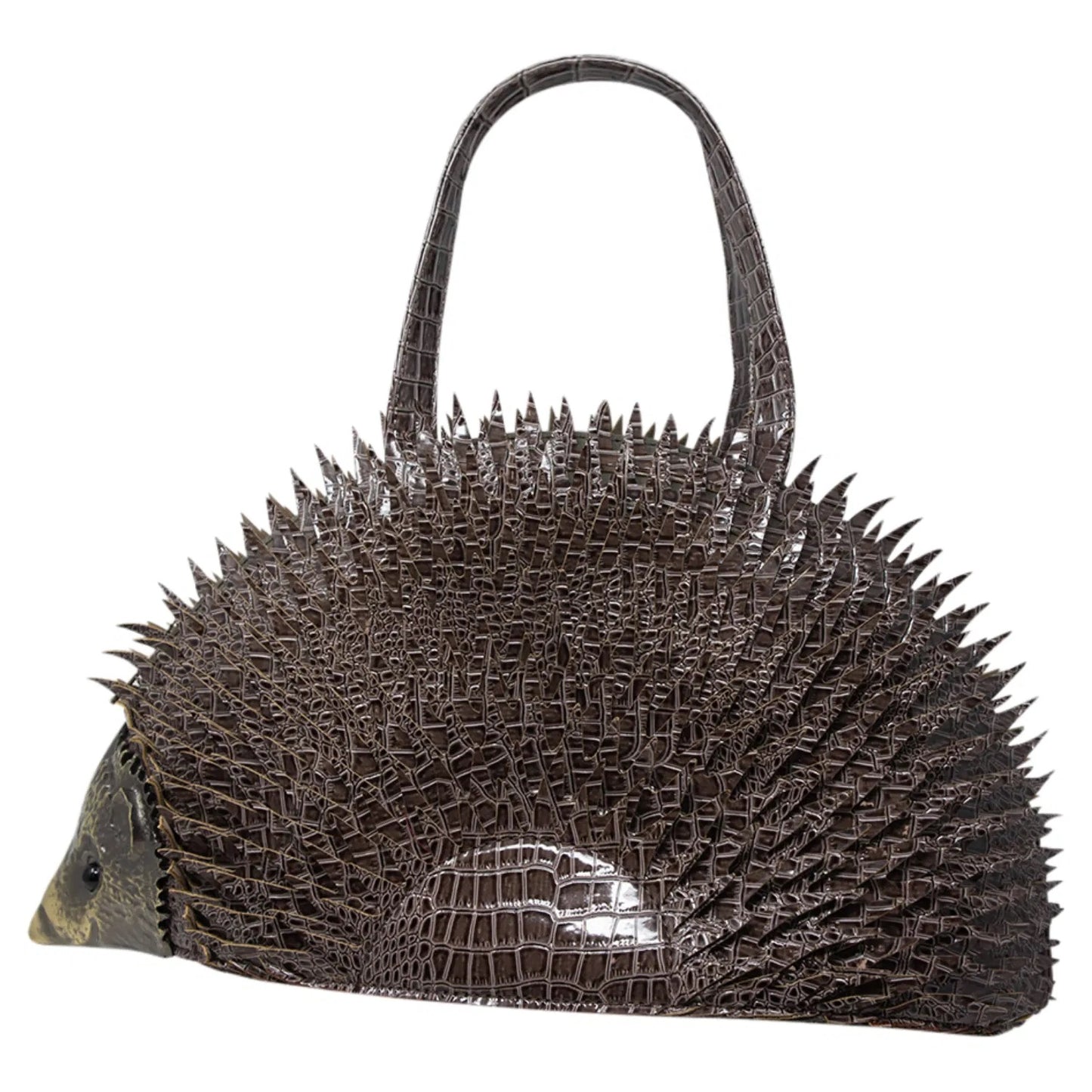 WOMEN'S HEDGEHOG SHAPED GREY GRAB BAG WITH DETACHABLE SHOULDER STRAP