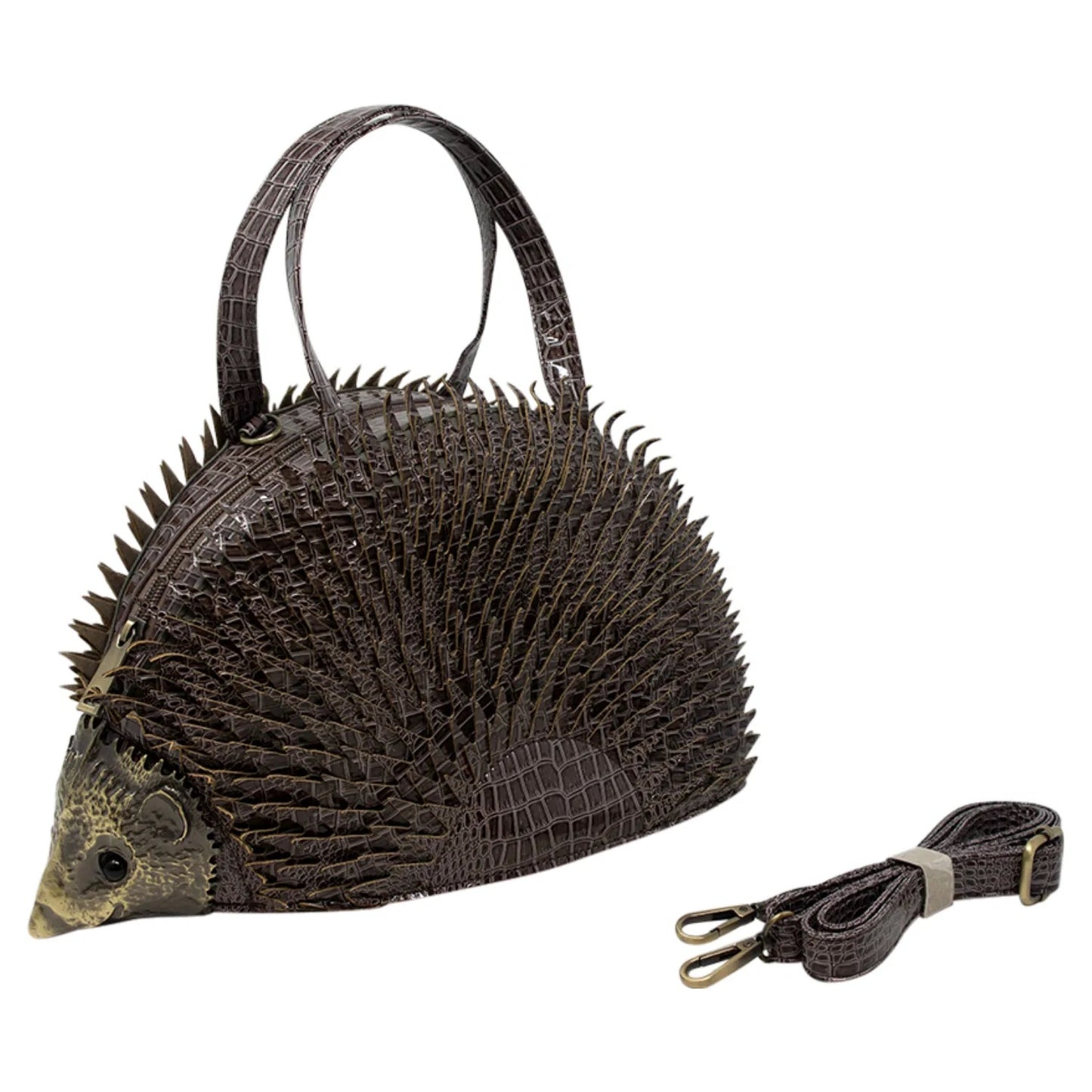 WOMEN'S HEDGEHOG SHAPED GREY GRAB BAG WITH DETACHABLE SHOULDER STRAP