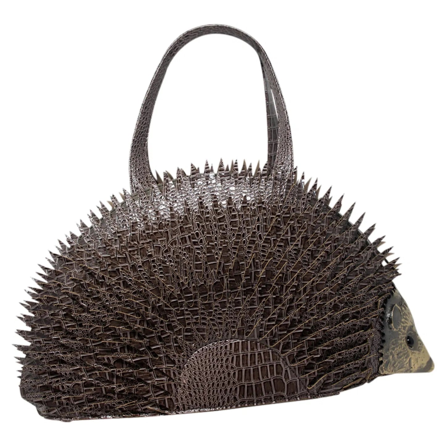 WOMEN'S HEDGEHOG SHAPED GREY GRAB BAG WITH DETACHABLE SHOULDER STRAP