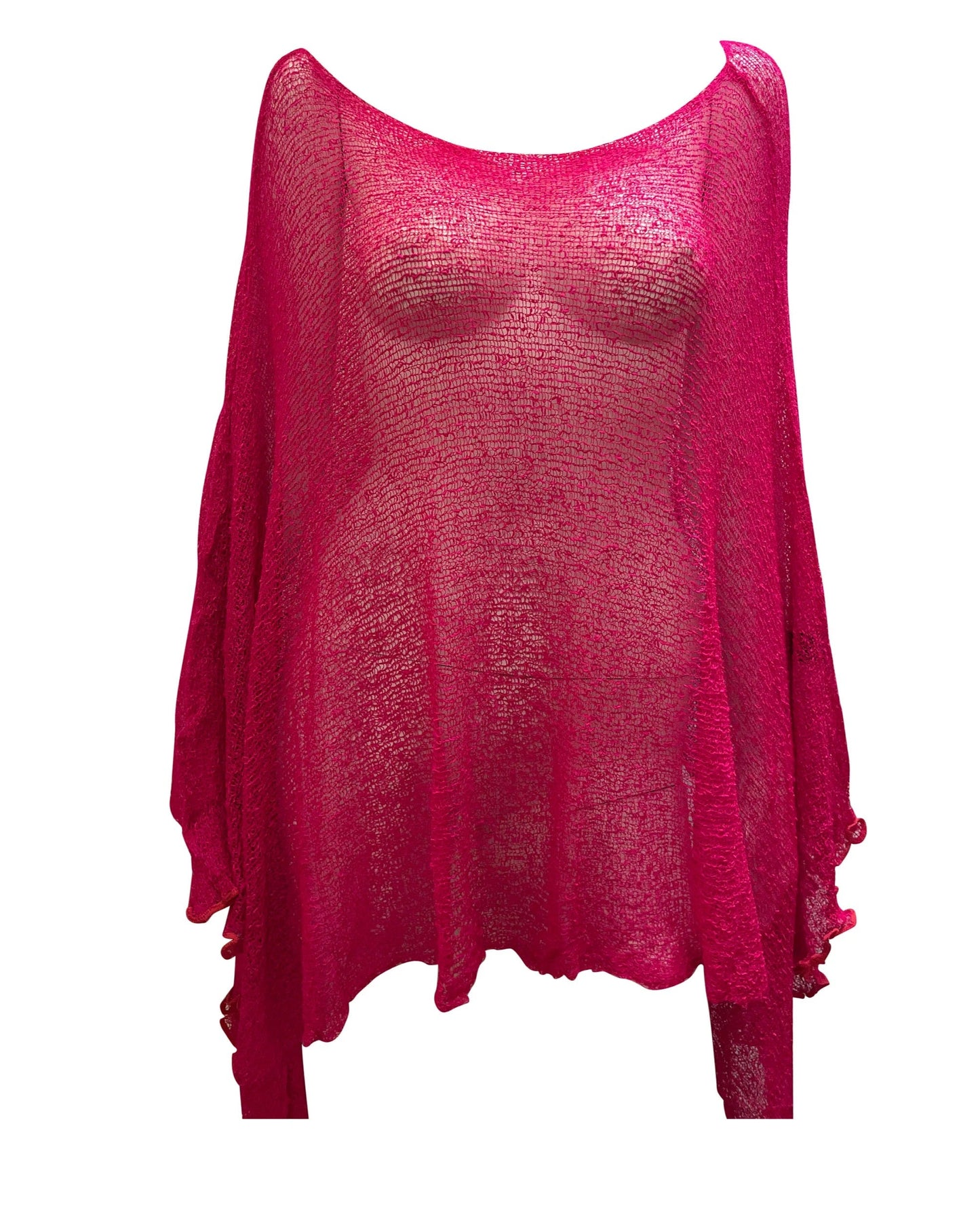 Womens Knit Plus Size Poncho Boho Crochet Shawl Pullover Cover up Free Size 8-26 Hot Pink