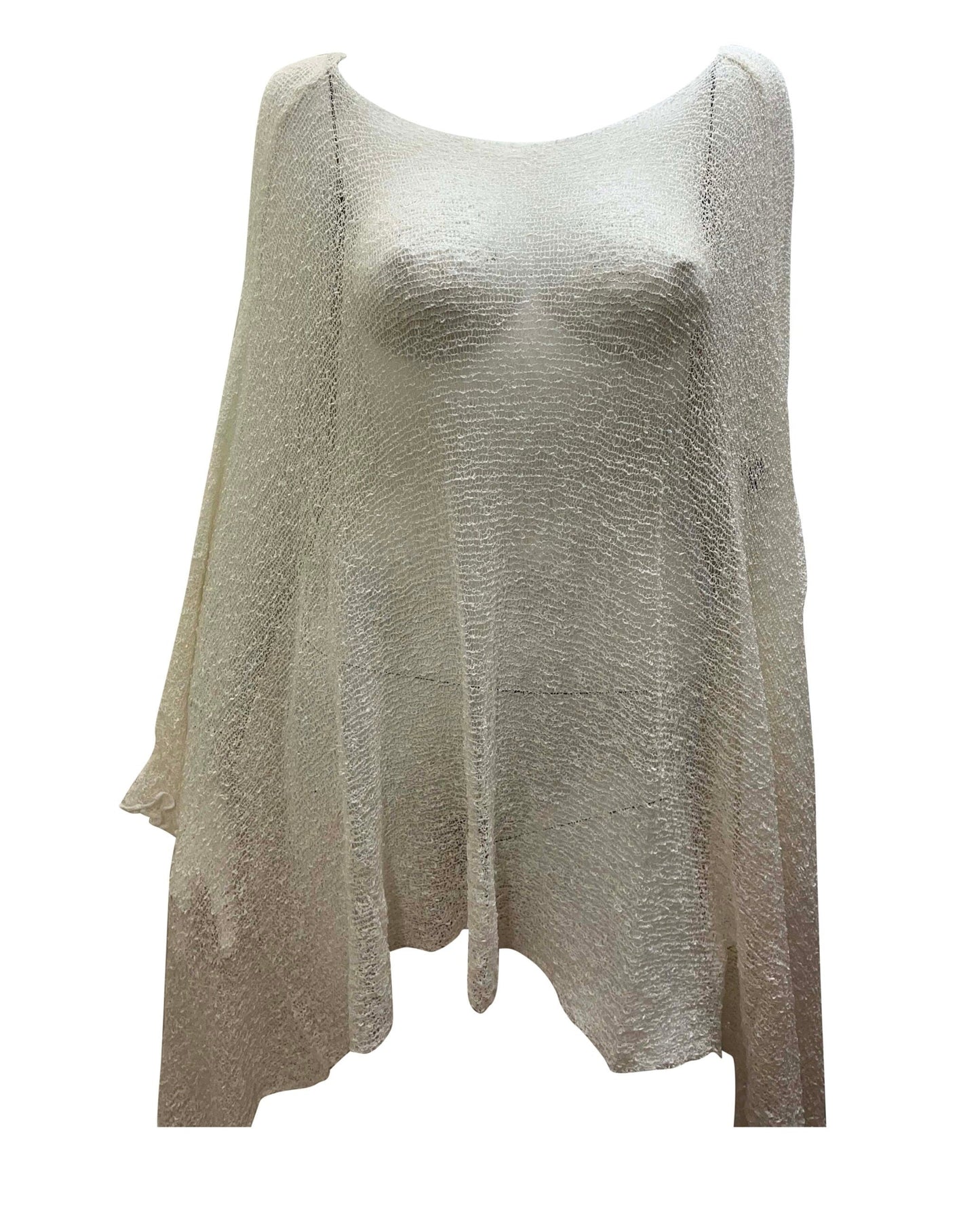 Womens Knit Plus Size Poncho Boho Crochet Shawl Pullover Cover up Free Size 8-26 Ivory