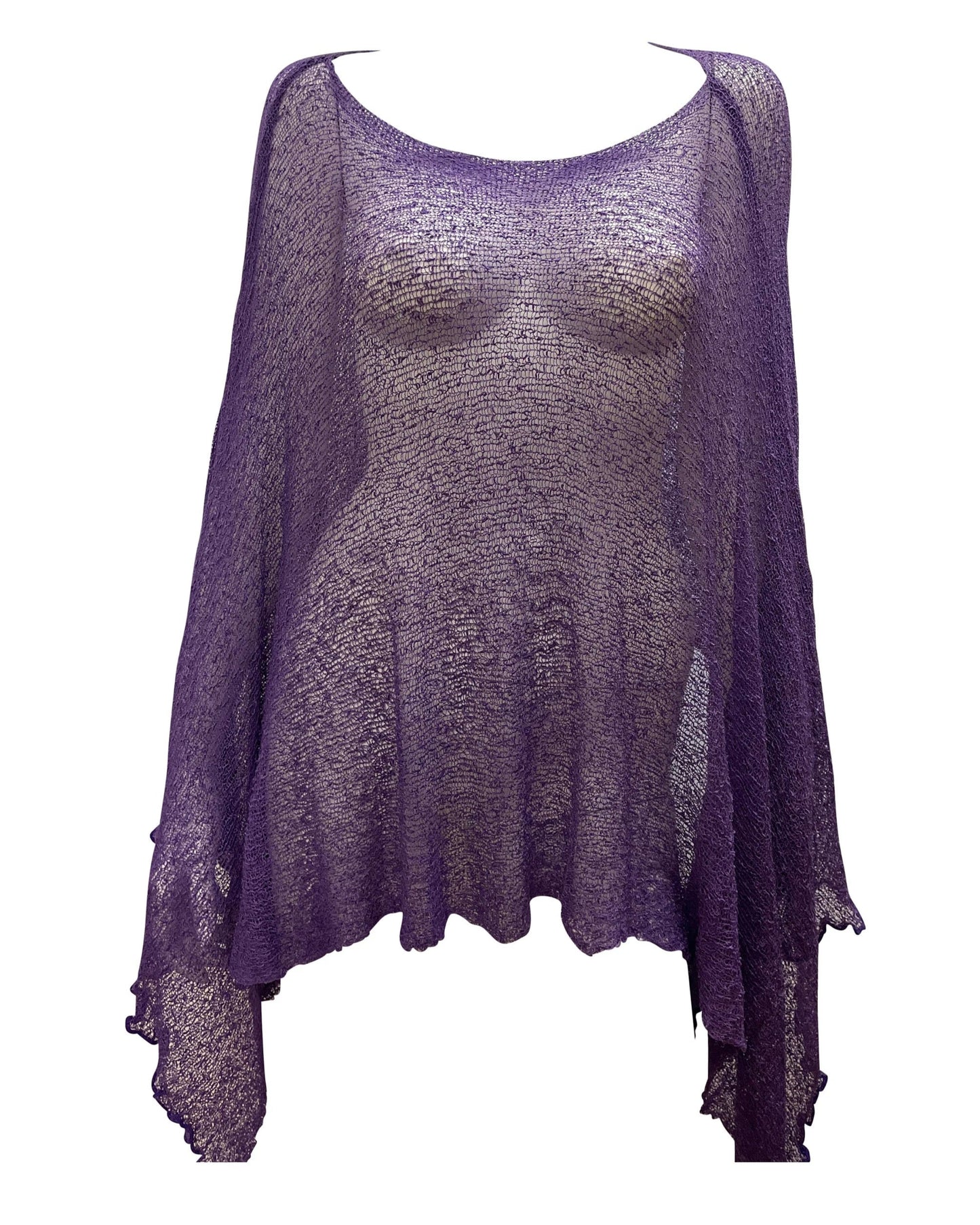 Womens Knit Plus Size Poncho Boho Crochet Shawl Pullover Cover up Free Size 8-26 Lilac