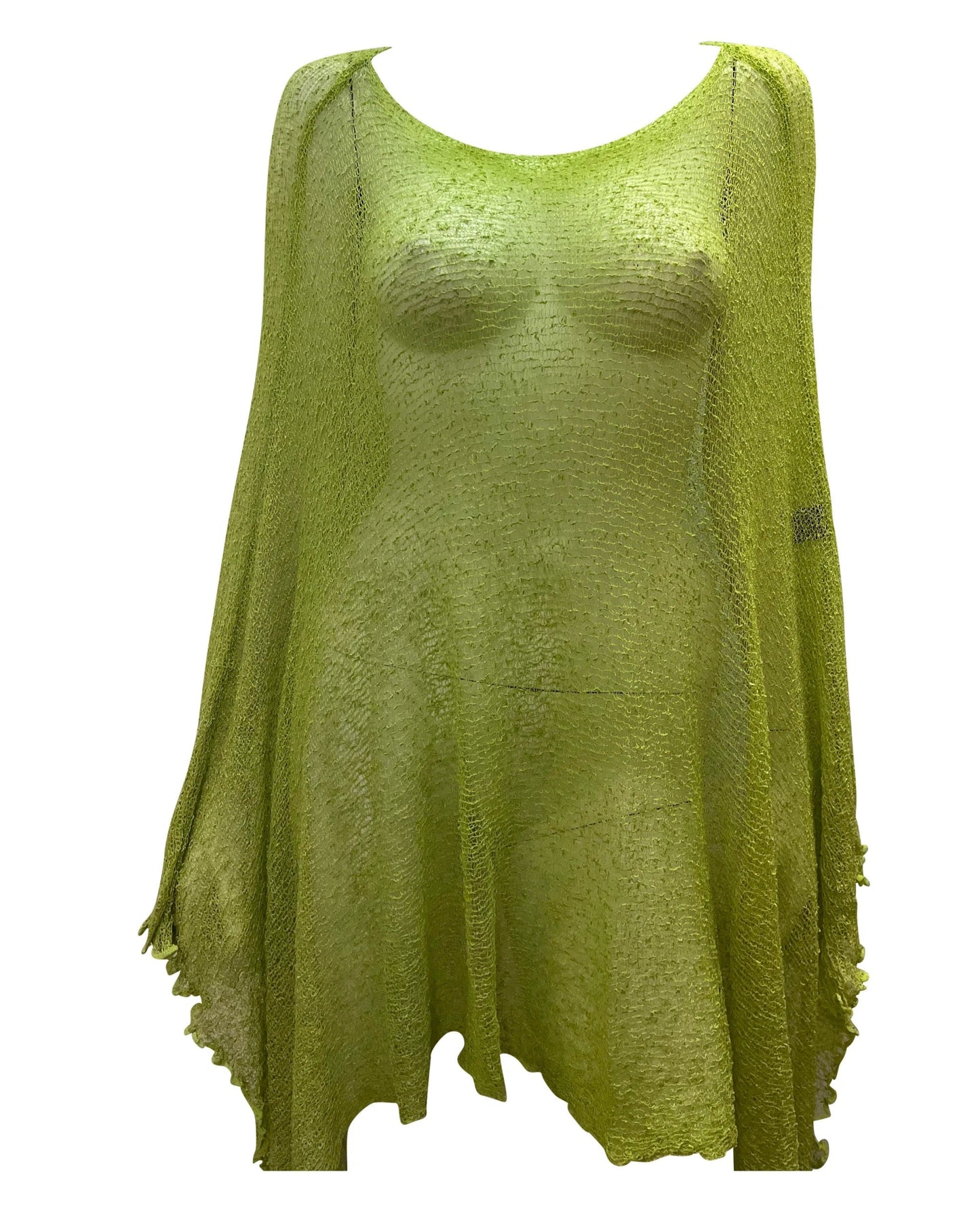 Womens Knit Plus Size Poncho Boho Crochet Shawl Pullover Cover up Free Size 8-26 Lime
