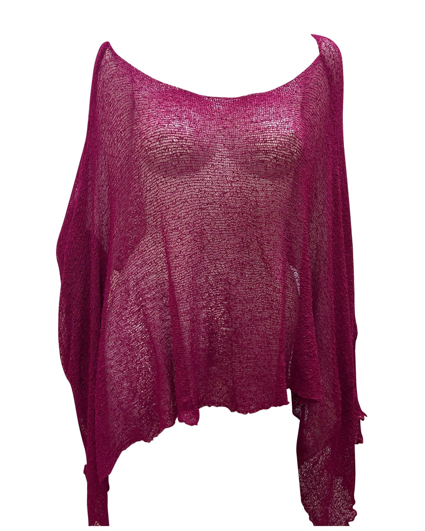 Womens Knit Plus Size Poncho Boho Crochet Shawl Pullover Cover up Free Size 8-26 Magenta