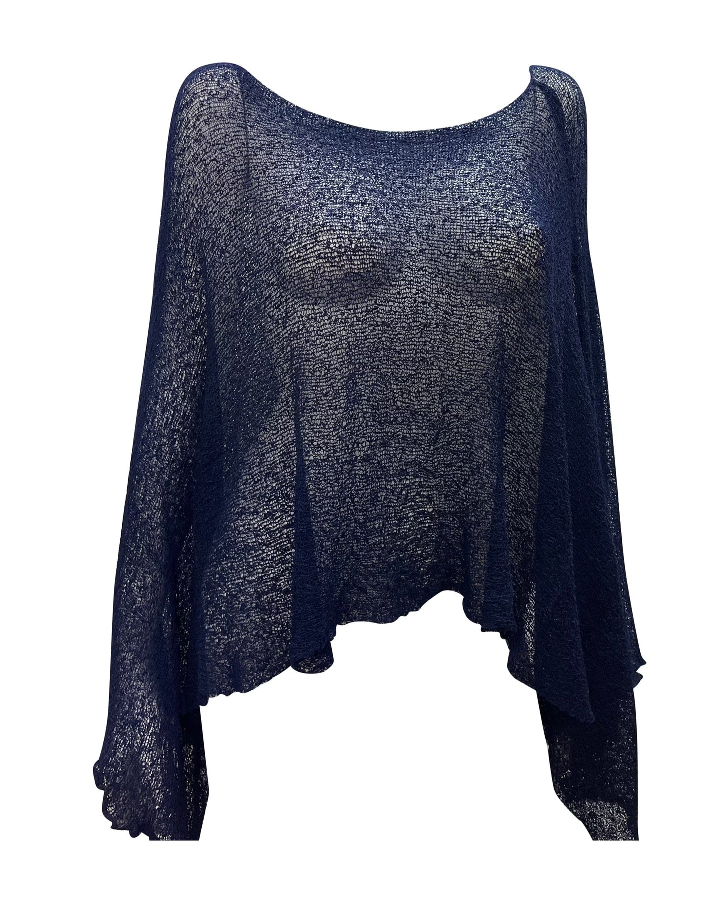 Womens Knit Plus Size Poncho Boho Crochet Shawl Pullover Cover up Free Size 8-26 Navy