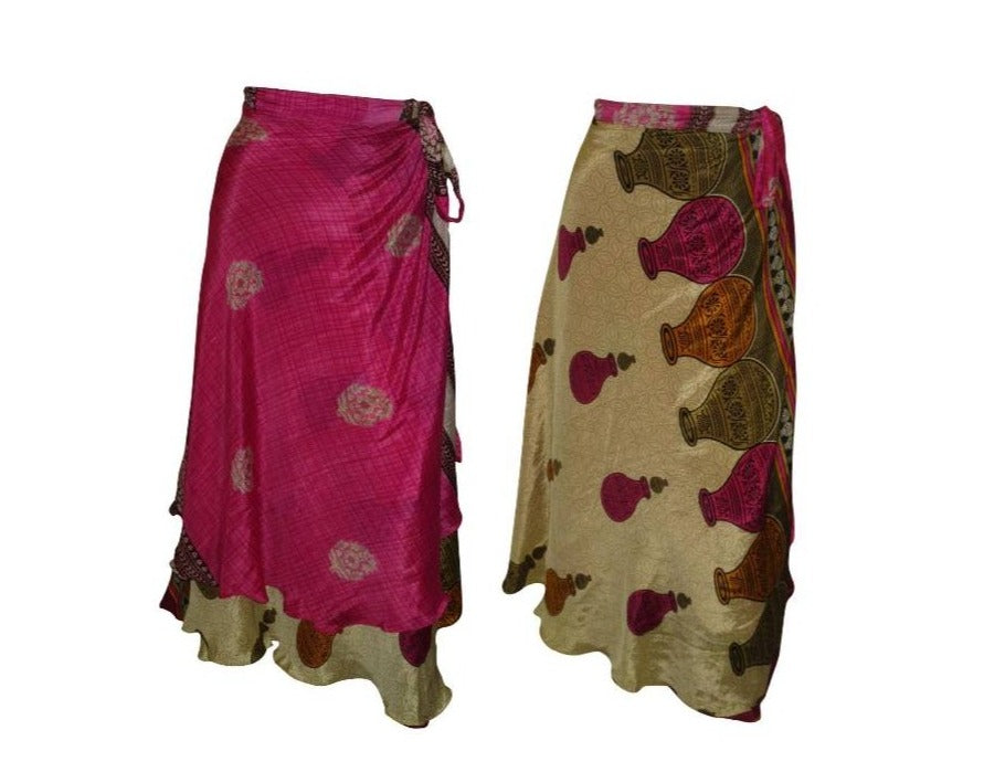 RECYCLED RETRO WRAP AROUND SKIRT LAYERED REVERSIBLE MIDI FREESIZE UP TO 20 P191