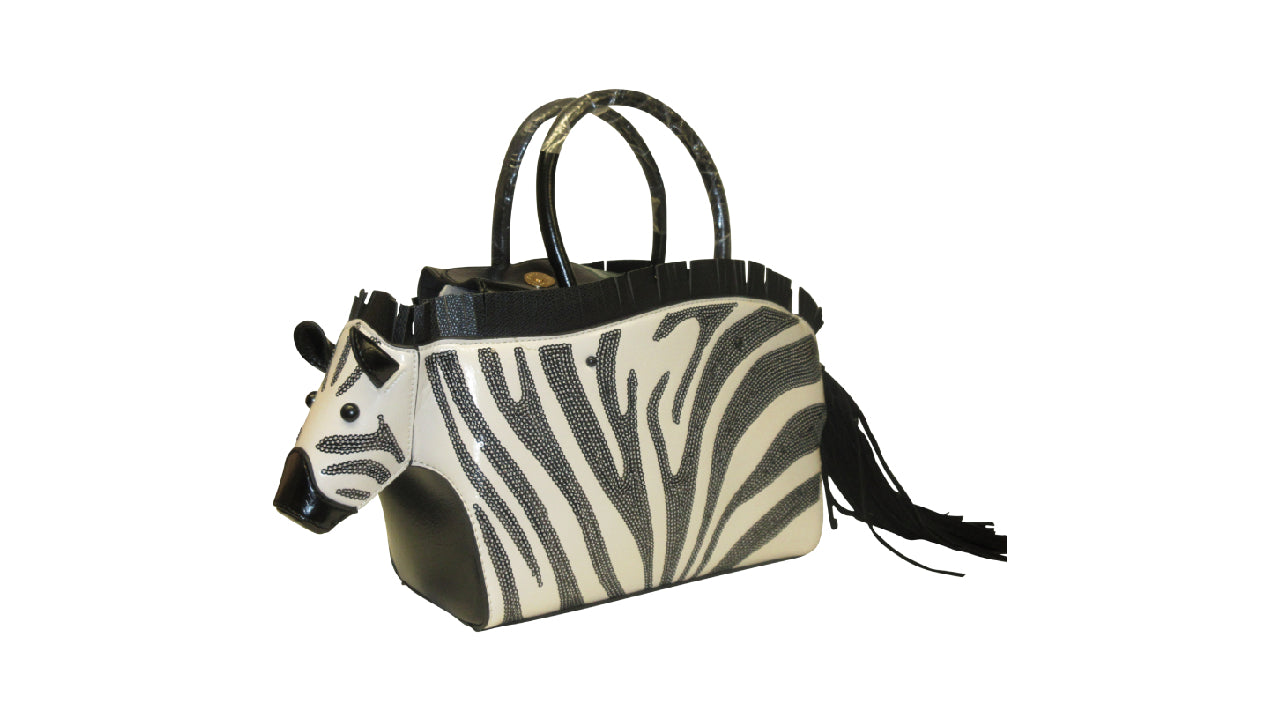 STATEMENT FUNKY 3D ZEBRA DESIGN TOP HANDLE HANDBAG BLACK