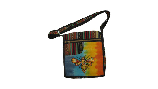 Women's Ladies Hemp Embroidered Aztec Print Honeybee Messenger Bag Front Zip Detail p3