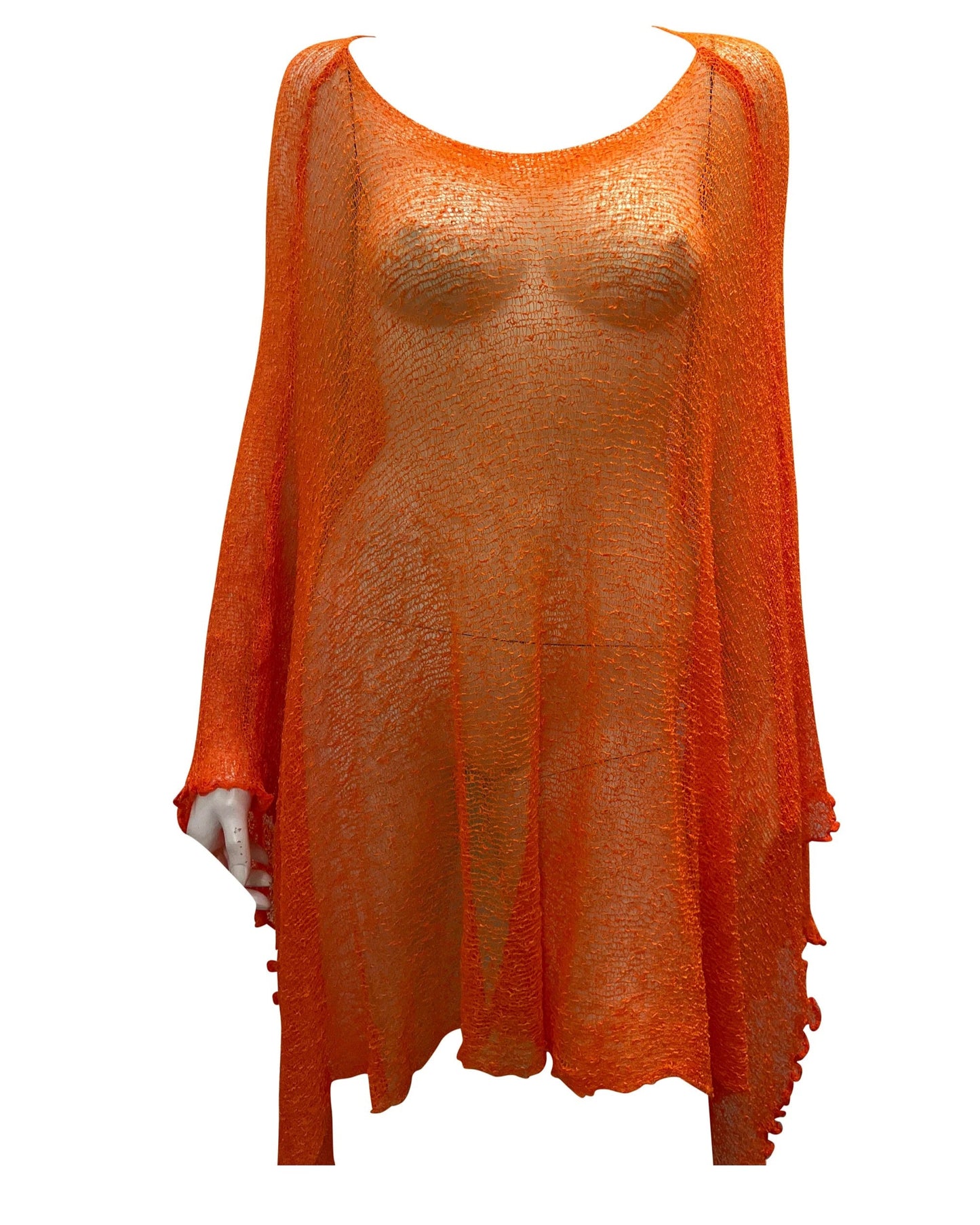 Womens Knit Plus Size Poncho Boho Crochet Shawl Pullover Cover up Free Size 8-26 Orange