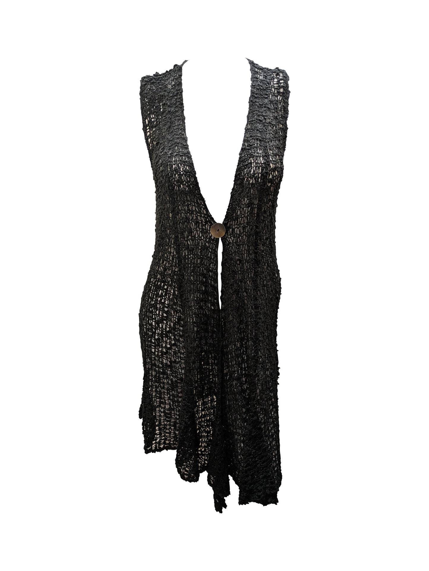 Womens Handmade Boho Crochet Sleeveless Knit Cardigan Longline Jacket Free Size One Size UK 8-20 Black