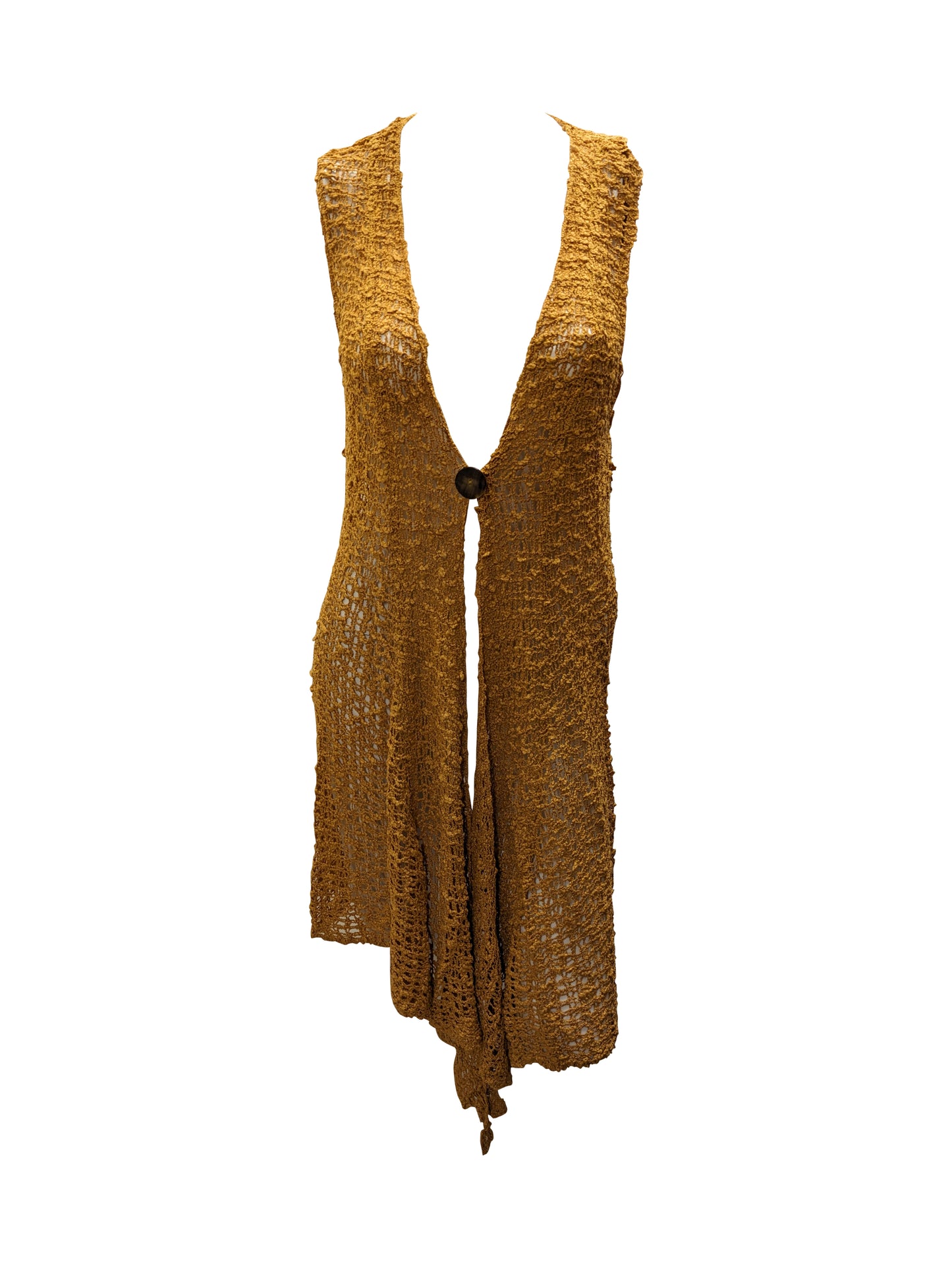 Womens Handmade Boho Crochet Sleeveless Knit Cardigan Longline Jacket Free Size One Size UK 8-20 Gold