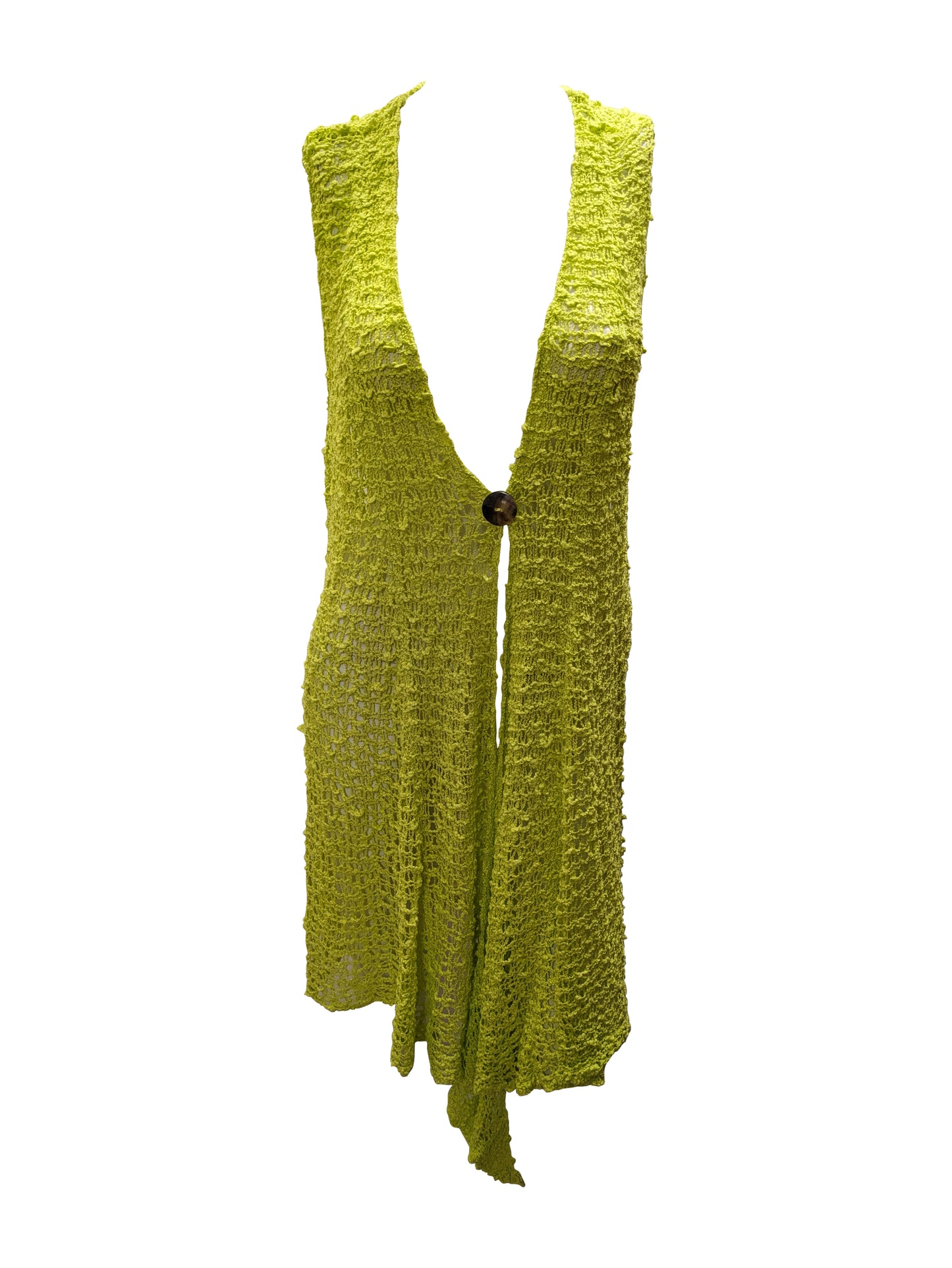 Womens Handmade Boho Crochet Sleeveless Knit Cardigan Longline Jacket Free Size One Size UK 8-20 Lime