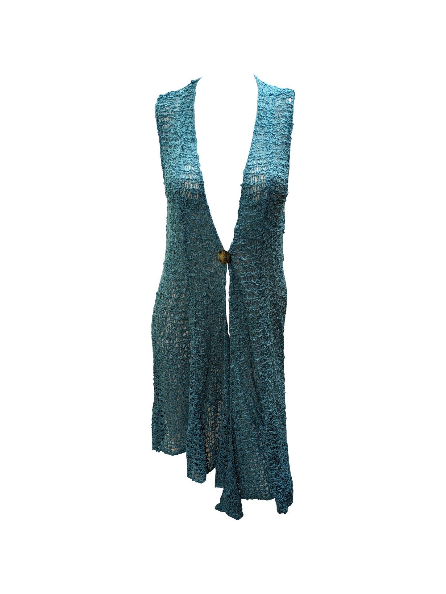 Womens Handmade Boho Crochet Sleeveless Knit Cardigan Longline Jacket Free Size One Size UK 8-20 Turquoise