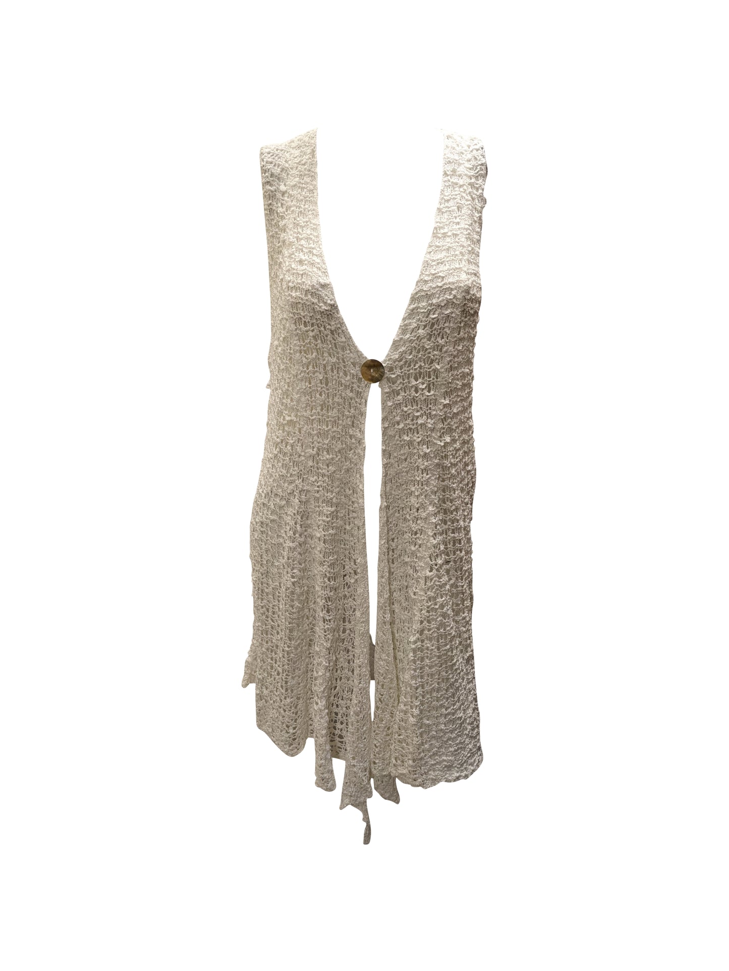 Womens Handmade Boho Crochet Sleeveless Knit Cardigan Longline Jacket Free Size One Size UK 8-20 White