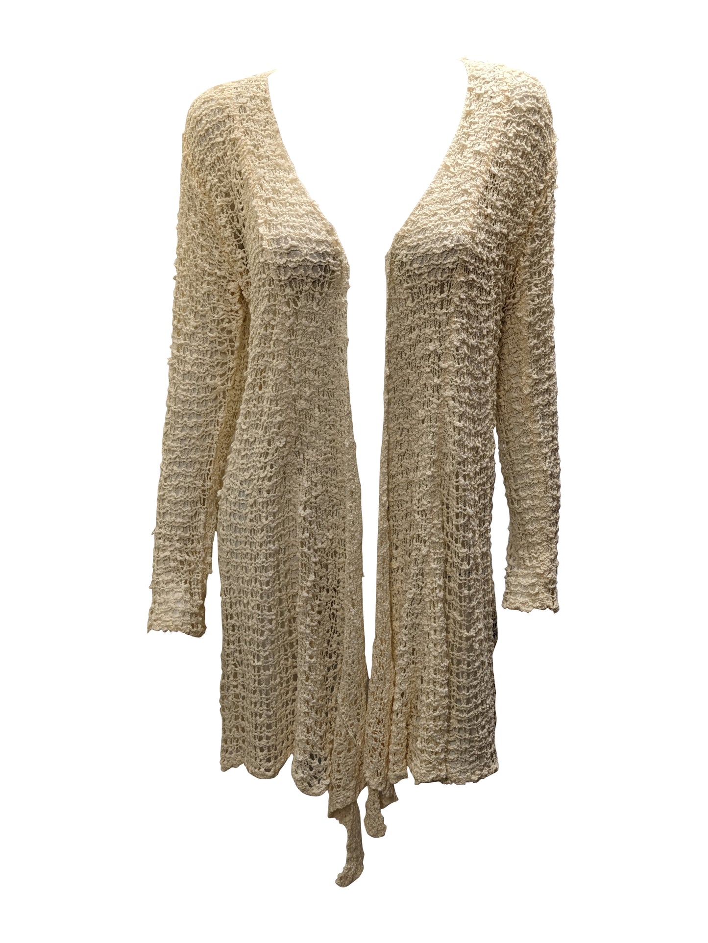 Womens Handmade Boho Crochet Long Sleeve Knit Cardigan Longline Jacket Free Size One Size UK 8-20 - IVORY