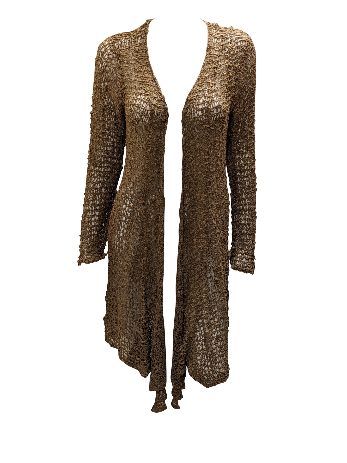 Womens Handmade Boho Crochet Long Sleeve Knit Cardigan Longline Jacket Free Size One Size UK 8-20 - LATTE