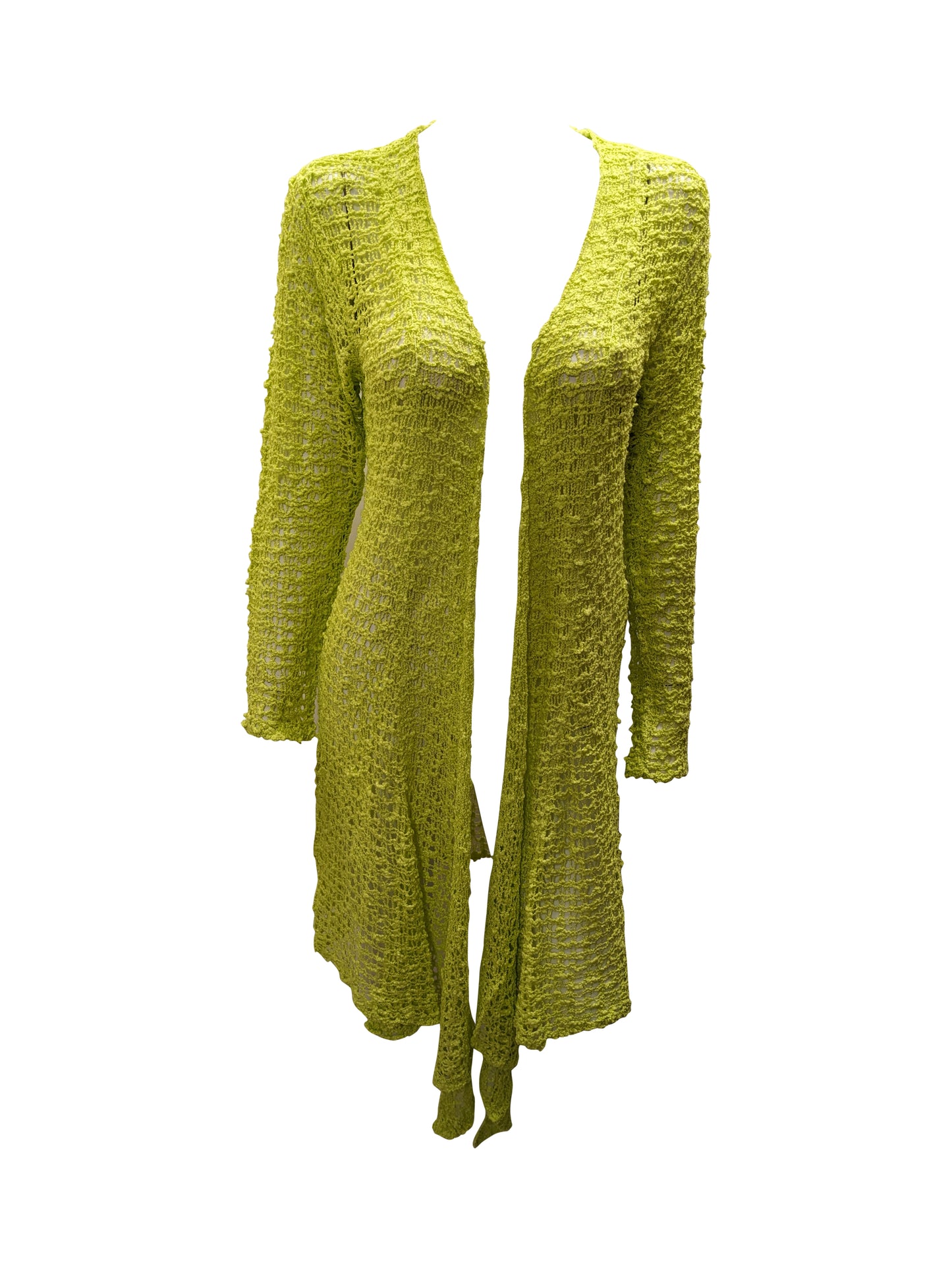 Womens Handmade Boho Crochet Long Sleeve Knit Cardigan Longline Jacket Free Size One Size UK 8-20 - LIME