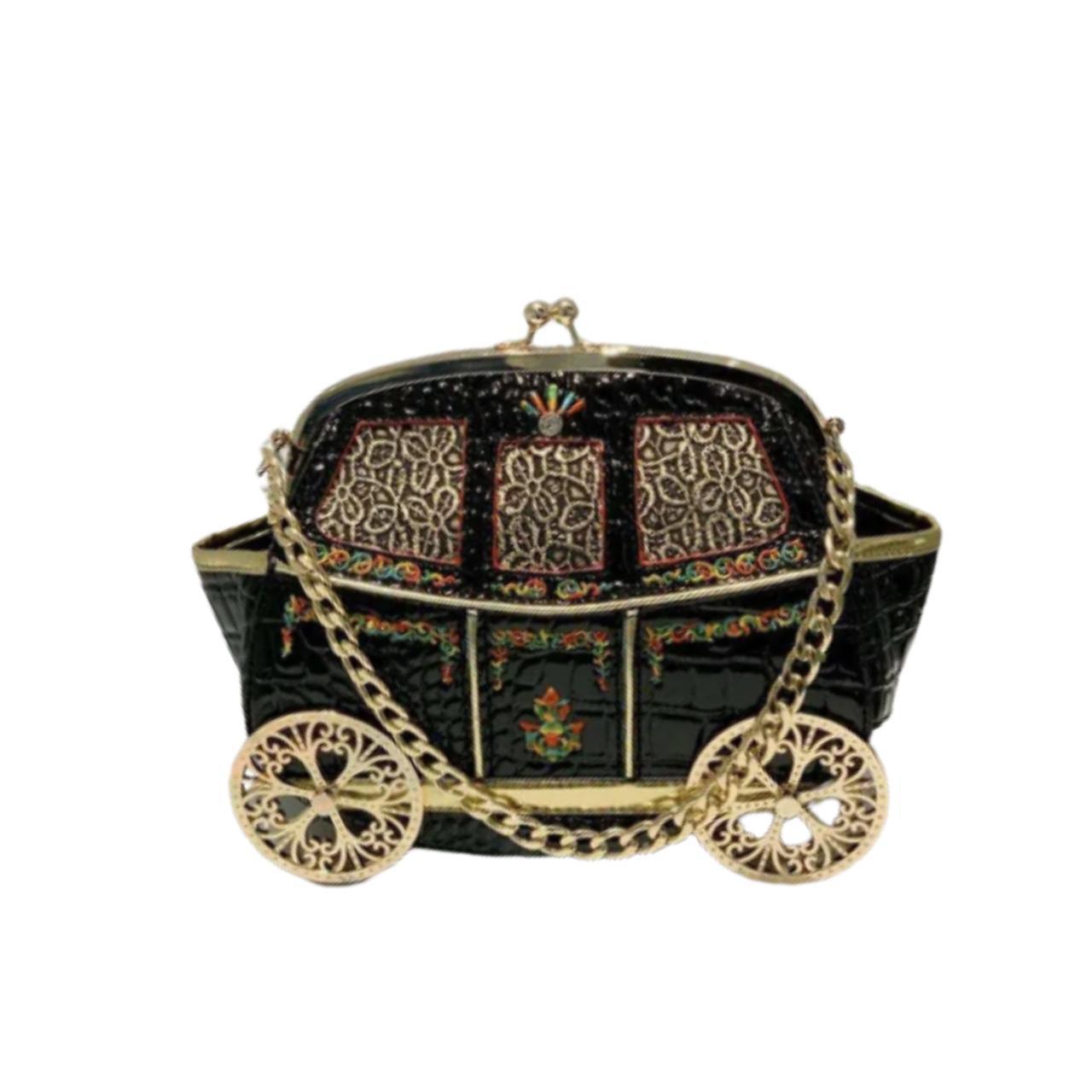 STATEMENT RETRO VEGAN LEATHER CROCODILE EFFECT GOLDEN RED CARRIAGE CLASP CROSS BODY BLACK