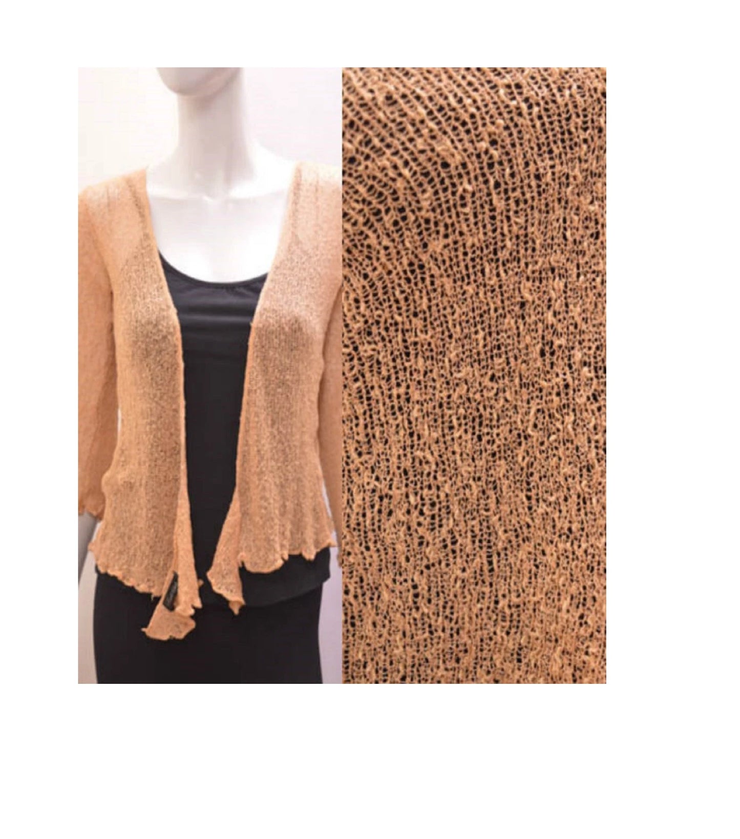 Women's Boho Knit Shrug Chic Crochet style Cardigan onesize Up To 20 Beige