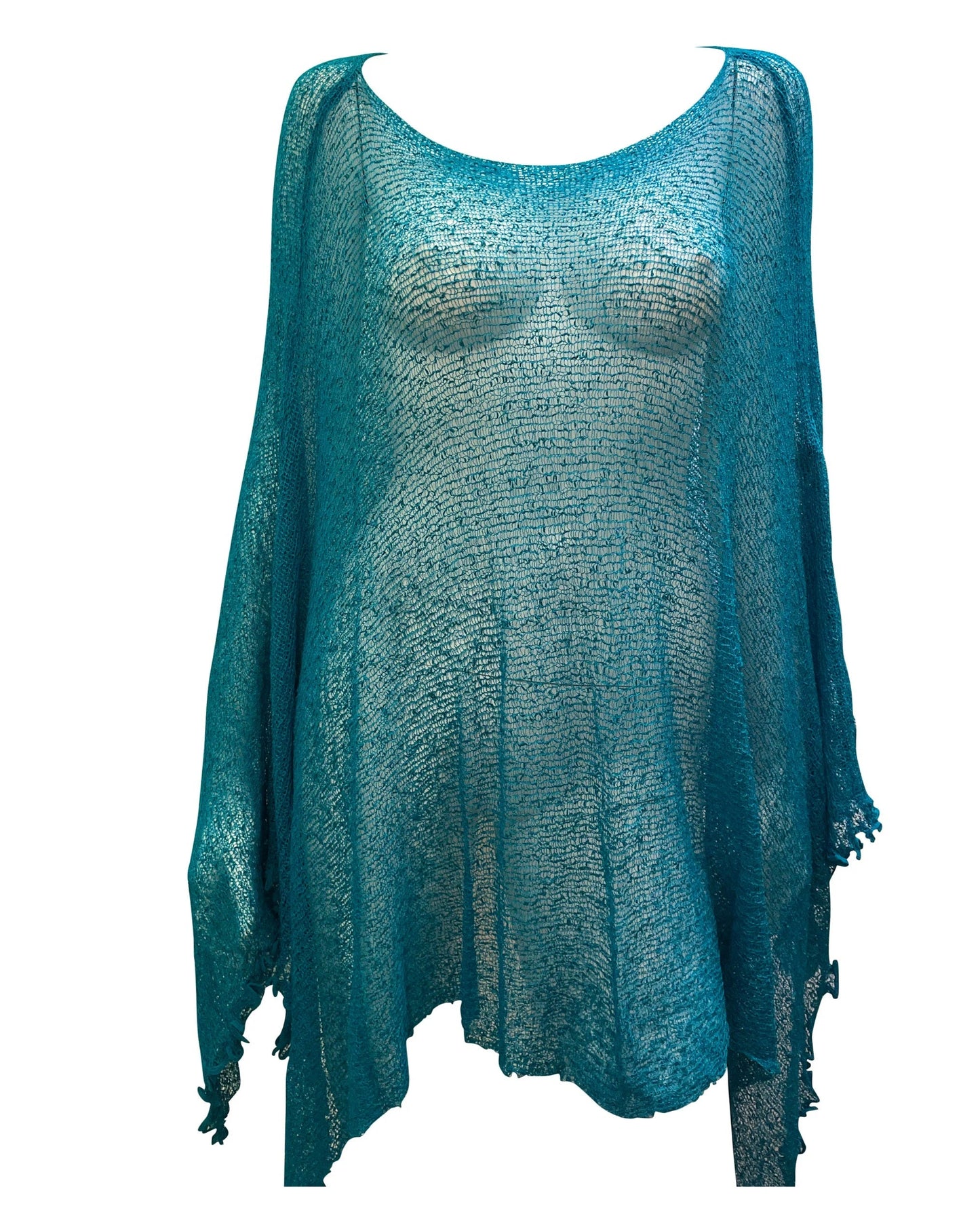 Womens Knit Plus Size Poncho Boho Crochet Shawl Pullover Cover up Free Size 8-26 Petrol Blue