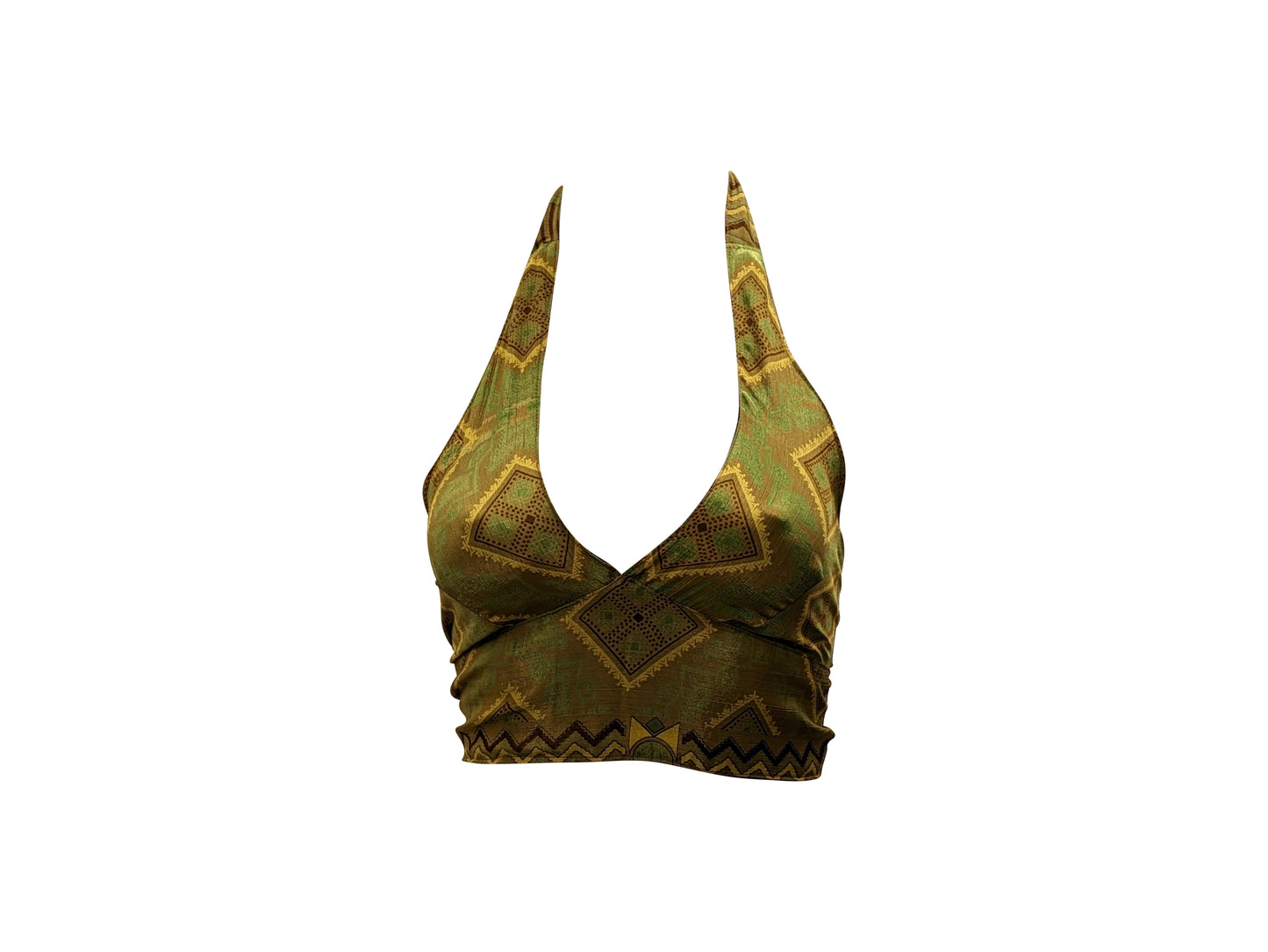 Recycled Reversible Retro Crop Top Boho Festival Halterneck Bralette One Size P169