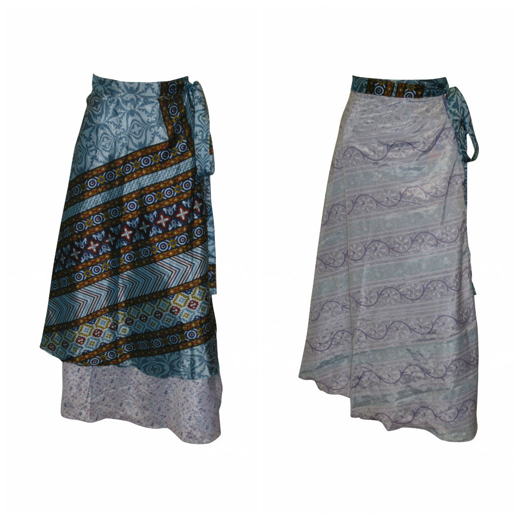 RECYCLED RETRO WRAP AROUND SKIRT LAYERED REVERSIBLE MIDI FREESIZE UP TO 20 P113