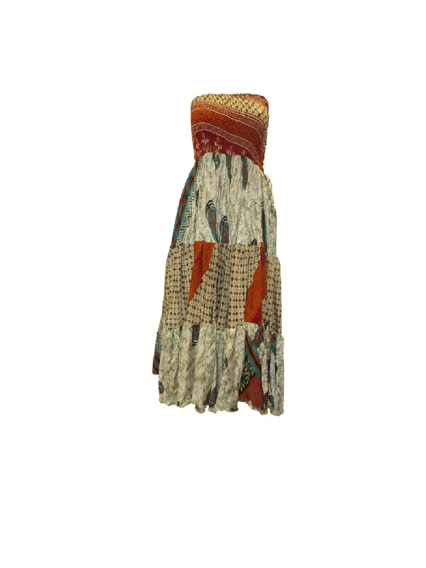 Upcycled 2in1 Skirt and Dress Retro Shirred Festival Boho Tiered Flowy Maxi Free Size Up To 20 P113