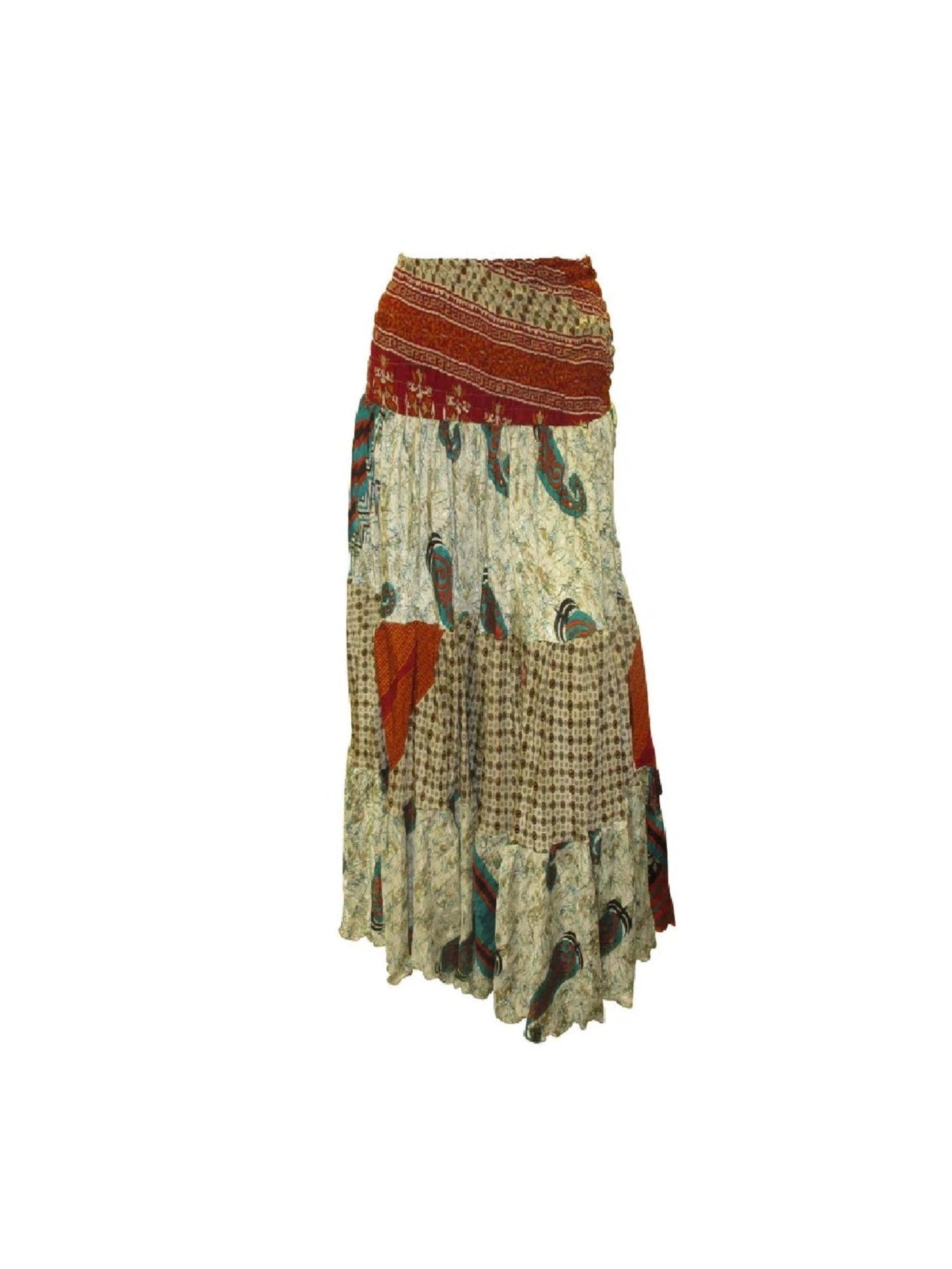 Upcycled 2in1 Skirt and Dress Retro Shirred Festival Boho Tiered Flowy Maxi Free Size Up To 20 P113