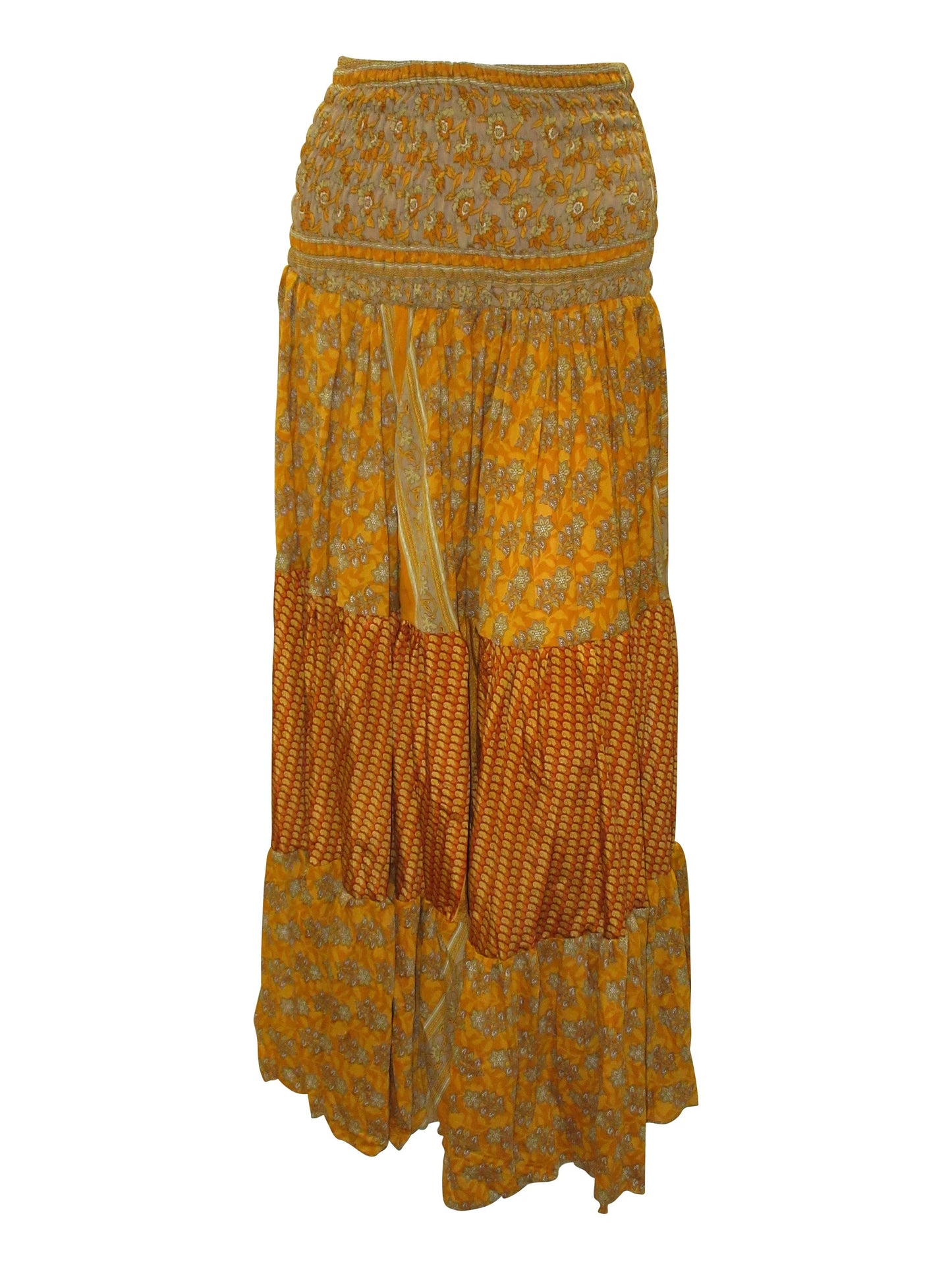 Upcycled 2in1 Skirt and Dress Retro Shirred Festival Boho Tiered Flowy Maxi Free Size Up To 20 P131