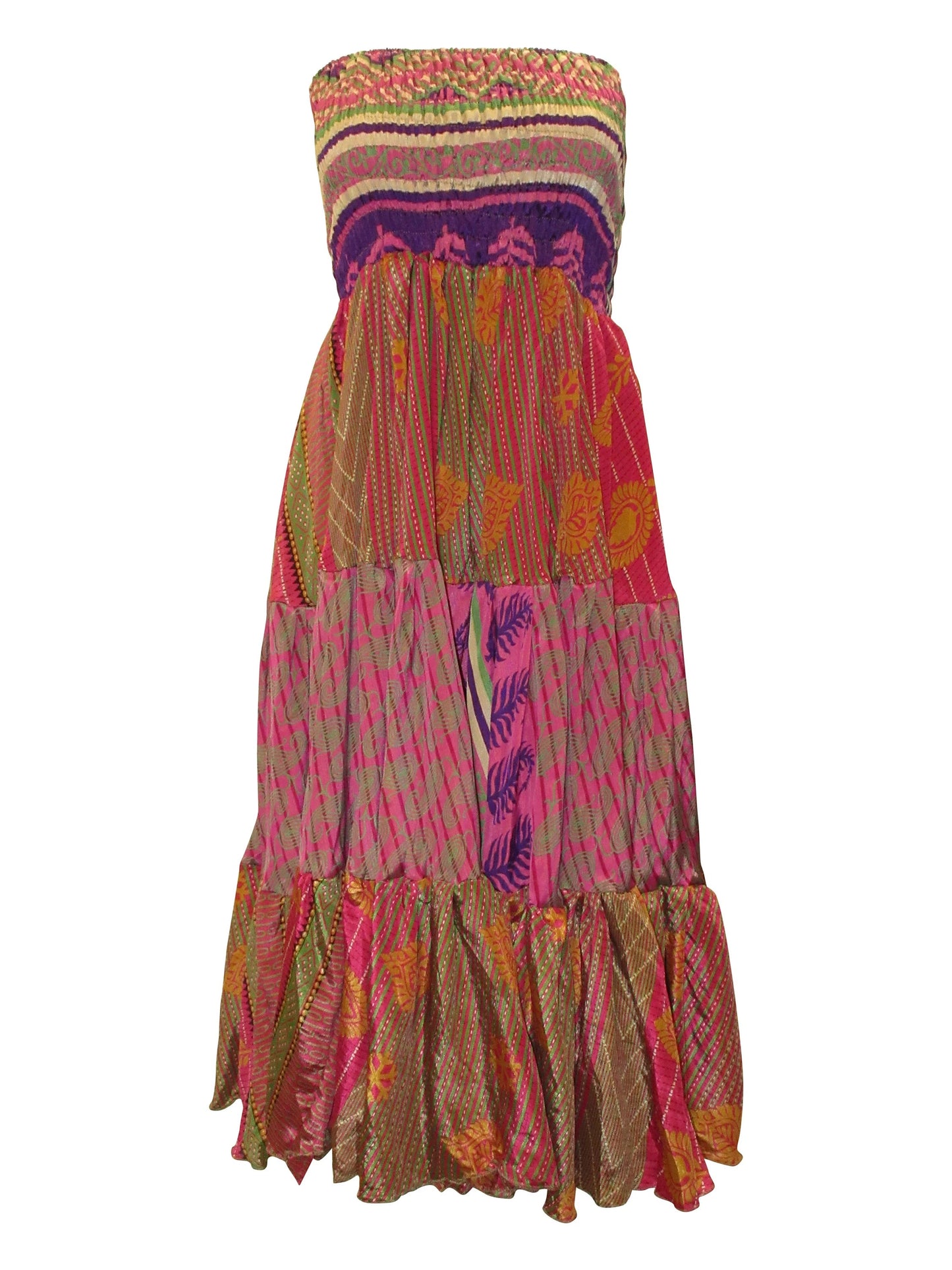 Upcycled 2in1 Skirt and Dress Retro Shirred Festival Boho Tiered Flowy Maxi Free Size Up To 20 P133