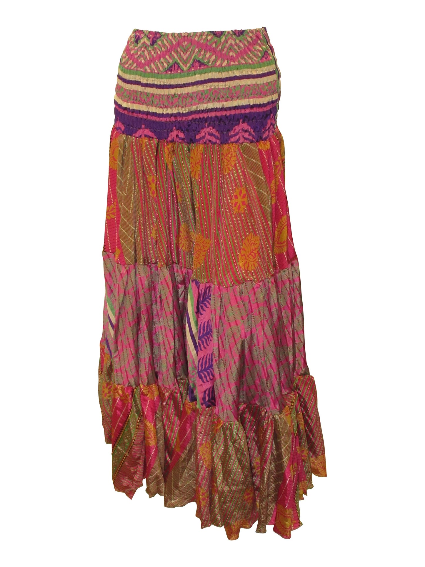 Upcycled 2in1 Skirt and Dress Retro Shirred Festival Boho Tiered Flowy Maxi Free Size Up To 20 P133