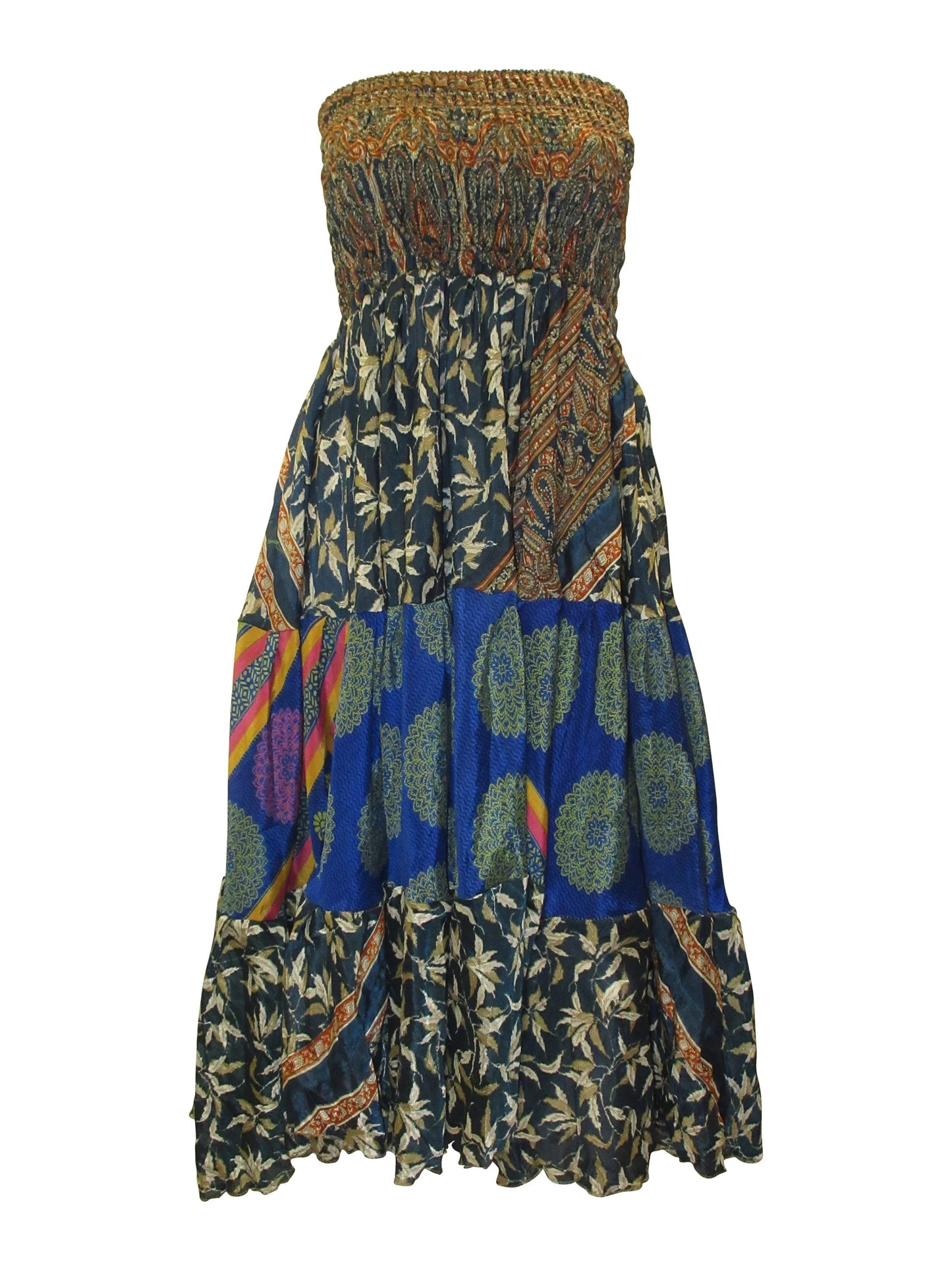 Upcycled 2in1 Skirt and Dress Retro Shirred Festival Boho Tiered Flowy Maxi Free Size Up To 20 P139