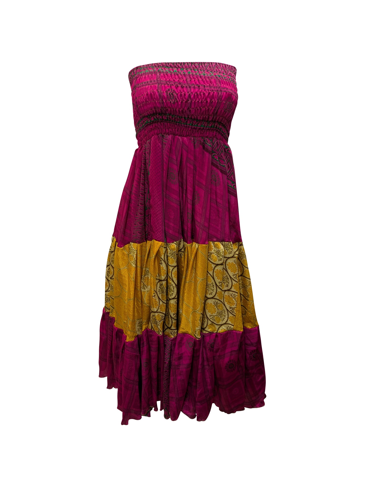 Upcycled 2in1 Skirt and Dress Retro Shirred Festival Boho Tiered Flowy Maxi Free Size Up To 20 P43