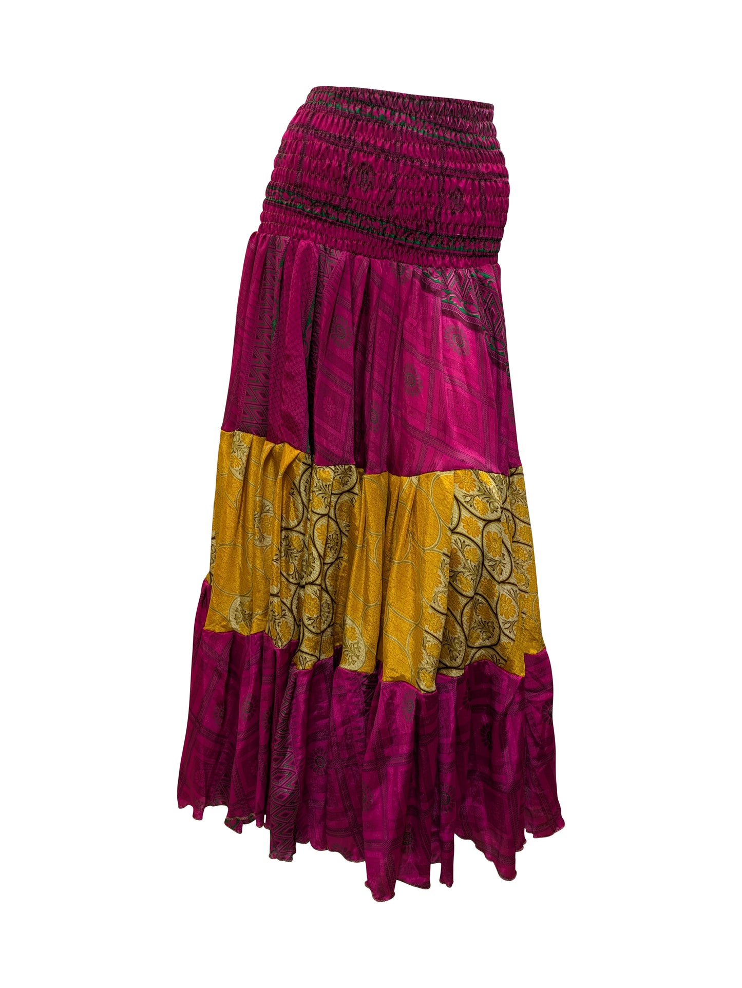 Upcycled 2in1 Skirt and Dress Retro Shirred Festival Boho Tiered Flowy Maxi Free Size Up To 20 P43