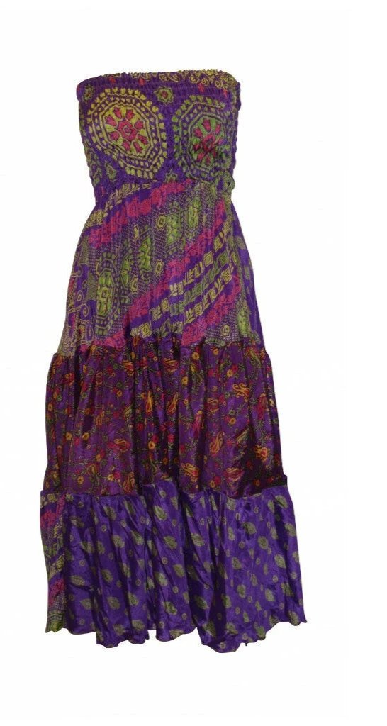 Upcycled 2in1 Skirt and Dress Retro Shirred Festival Boho Tiered Flowy Maxi Free Size Up To 20 P80