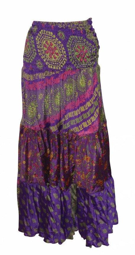 Upcycled 2in1 Skirt and Dress Retro Shirred Festival Boho Tiered Flowy Maxi Free Size Up To 20 P80