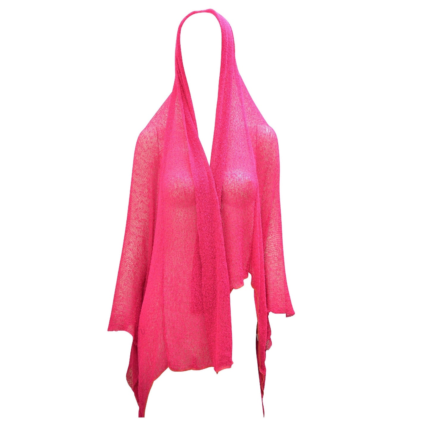 Womens Knit Shrug Boho Crochet Hood Cardigan Long Cover up Top Free Size 14-20 Raspberry