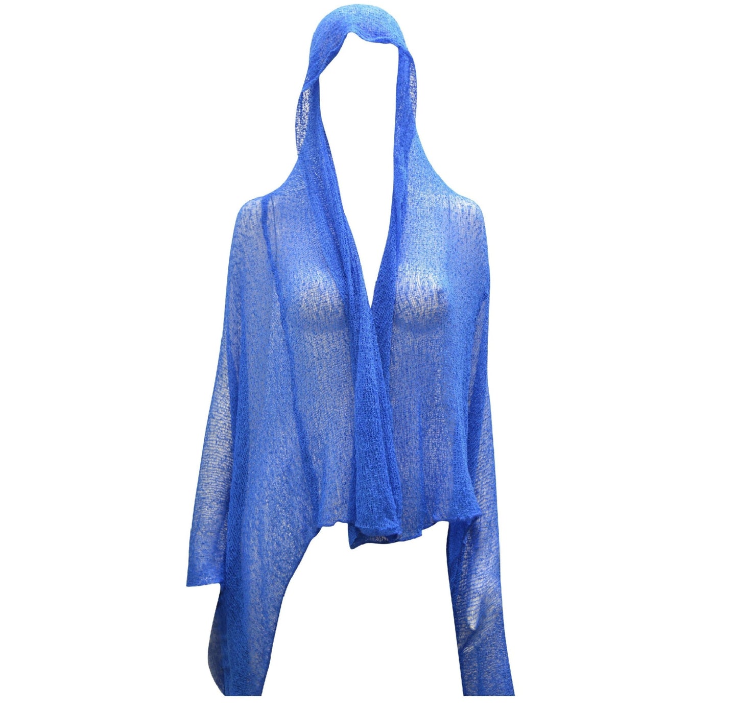 Womens Knit Shrug Boho Crochet Hood Cardigan Long Cover up Top Free Size 14-20 Royal Blue