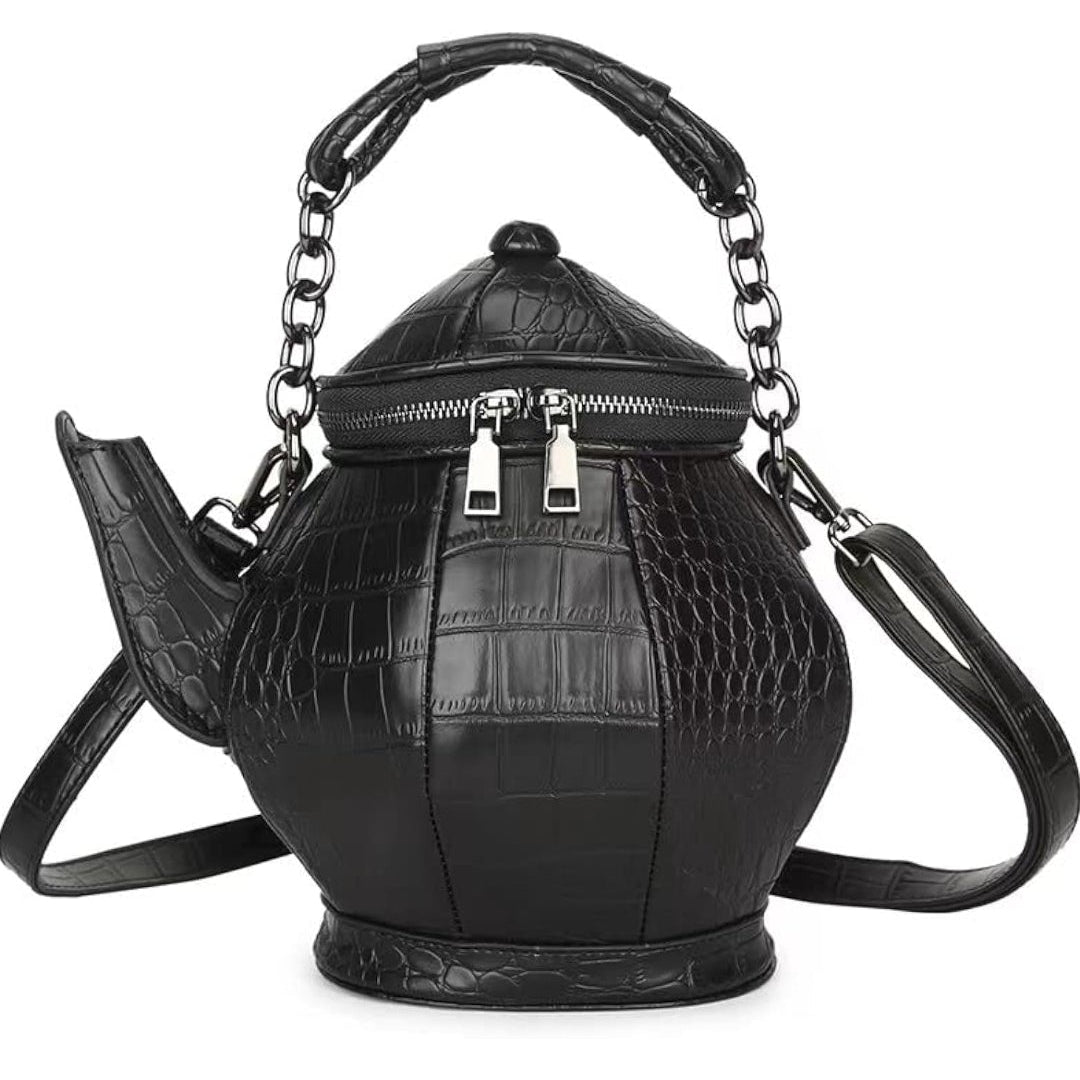 UNIQUE STATEMENT PIECE TEAPOT-SHAPED GOTHIC HANDBAG BLACK