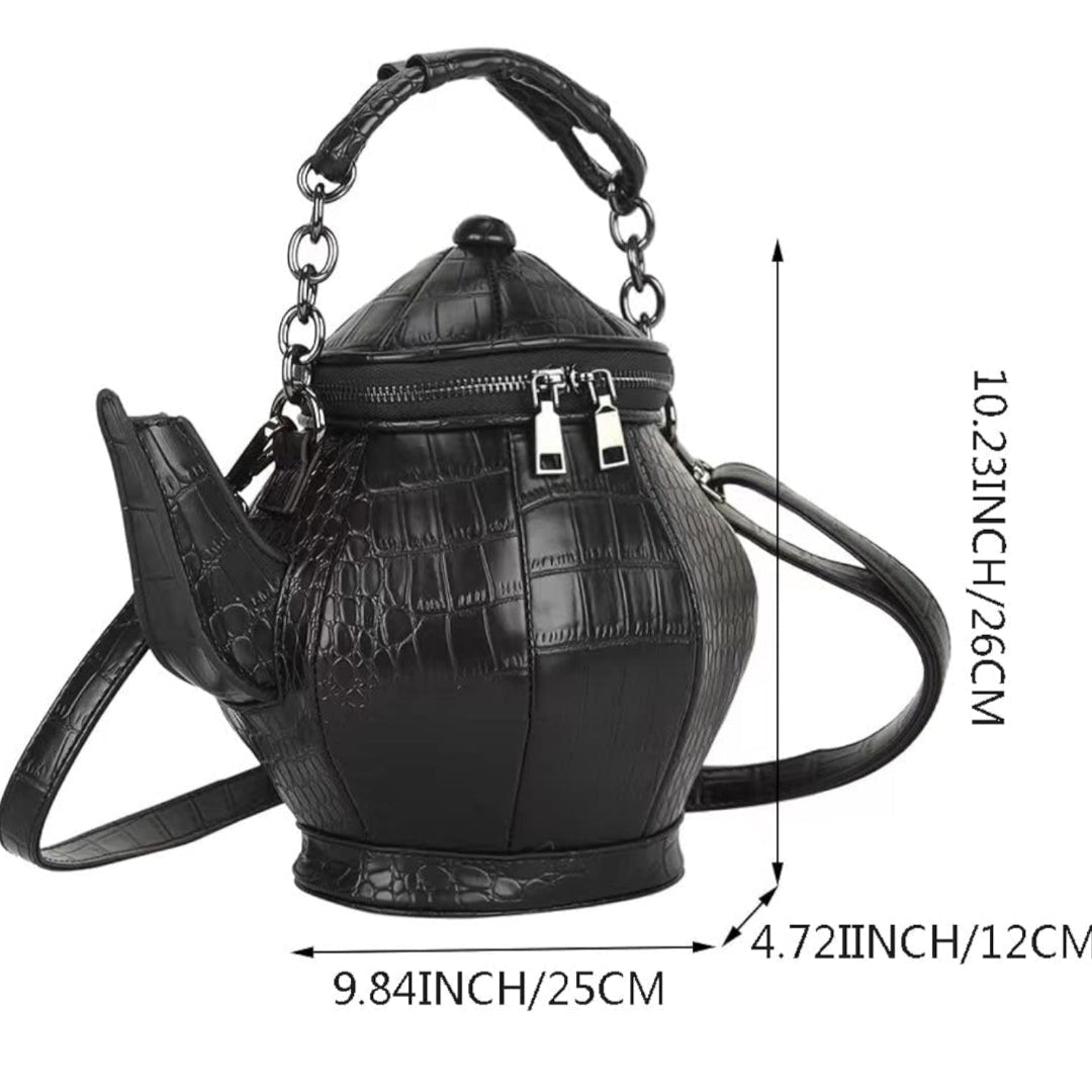 UNIQUE STATEMENT PIECE TEAPOT-SHAPED GOTHIC HANDBAG BLACK