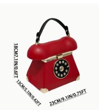 STATEMENT VINTAGE TELEPHONE DESIGN HARD CASE HANDBAG WITH DETACHABLE STRAP