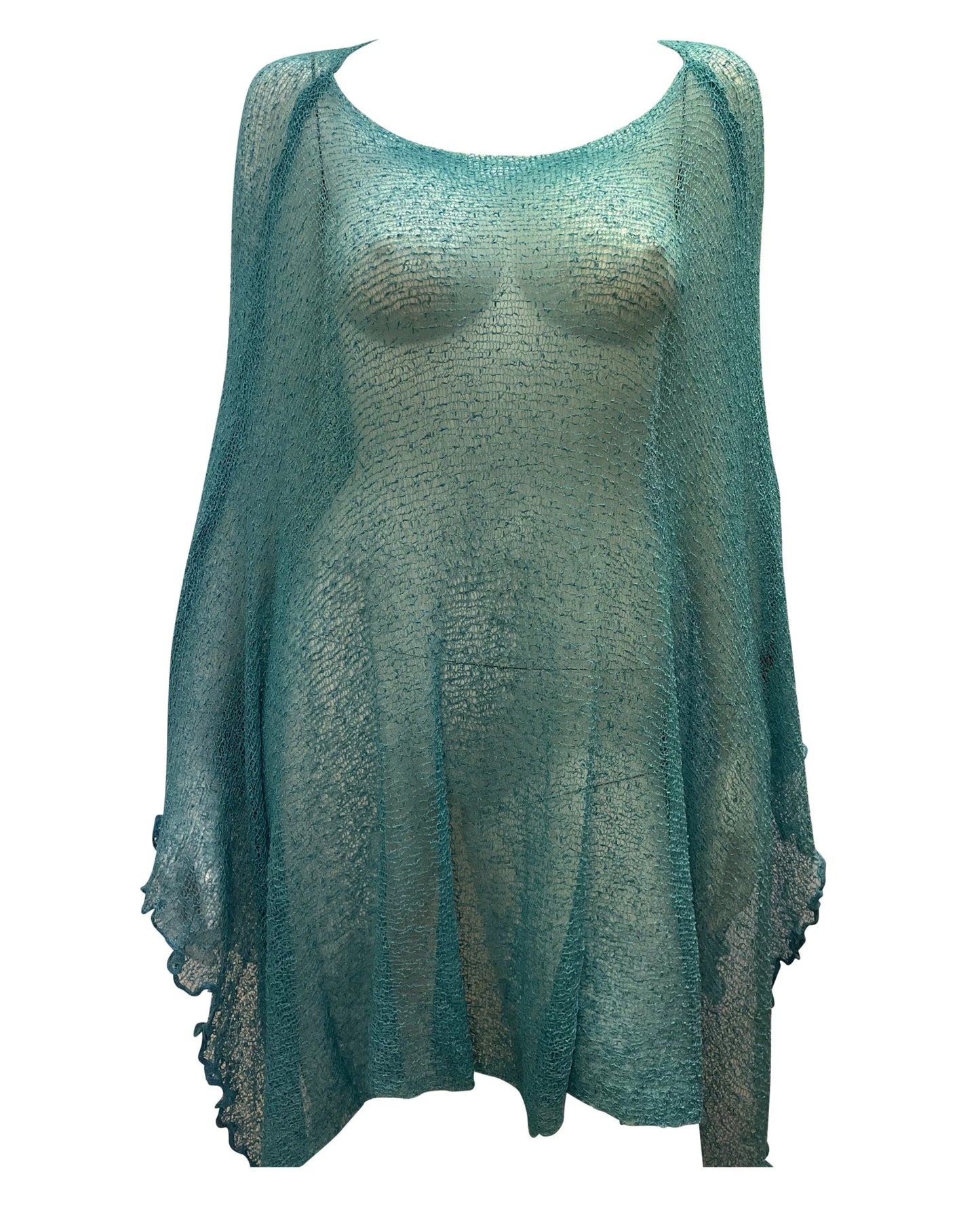 Womens Knit Plus Size Poncho Boho Crochet Shawl Pullover Cover up Free Size 8-26 Teal