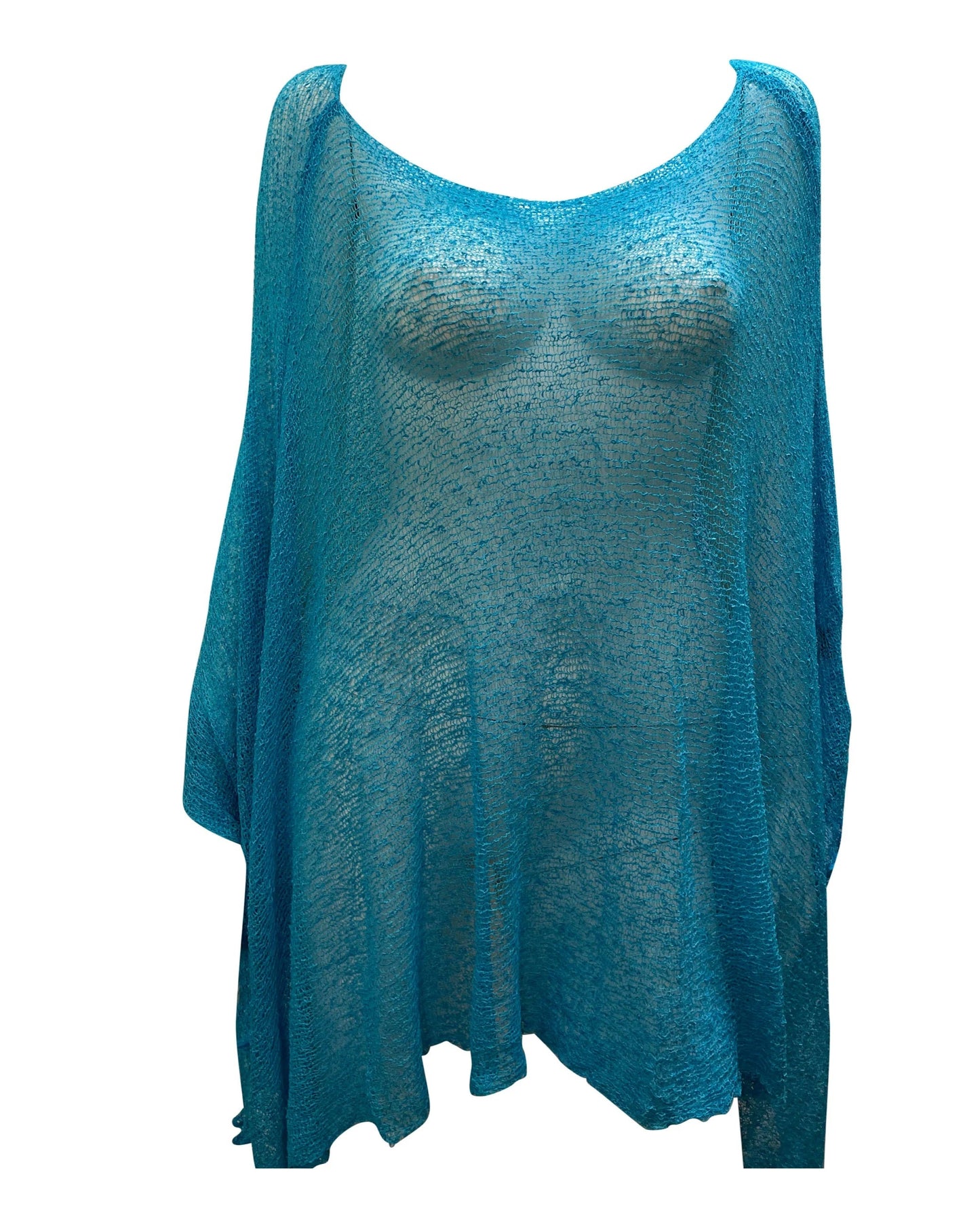 Womens Knit Plus Size Poncho Boho Crochet Shawl Pullover Cover up Free Size 8-26 Turquoise