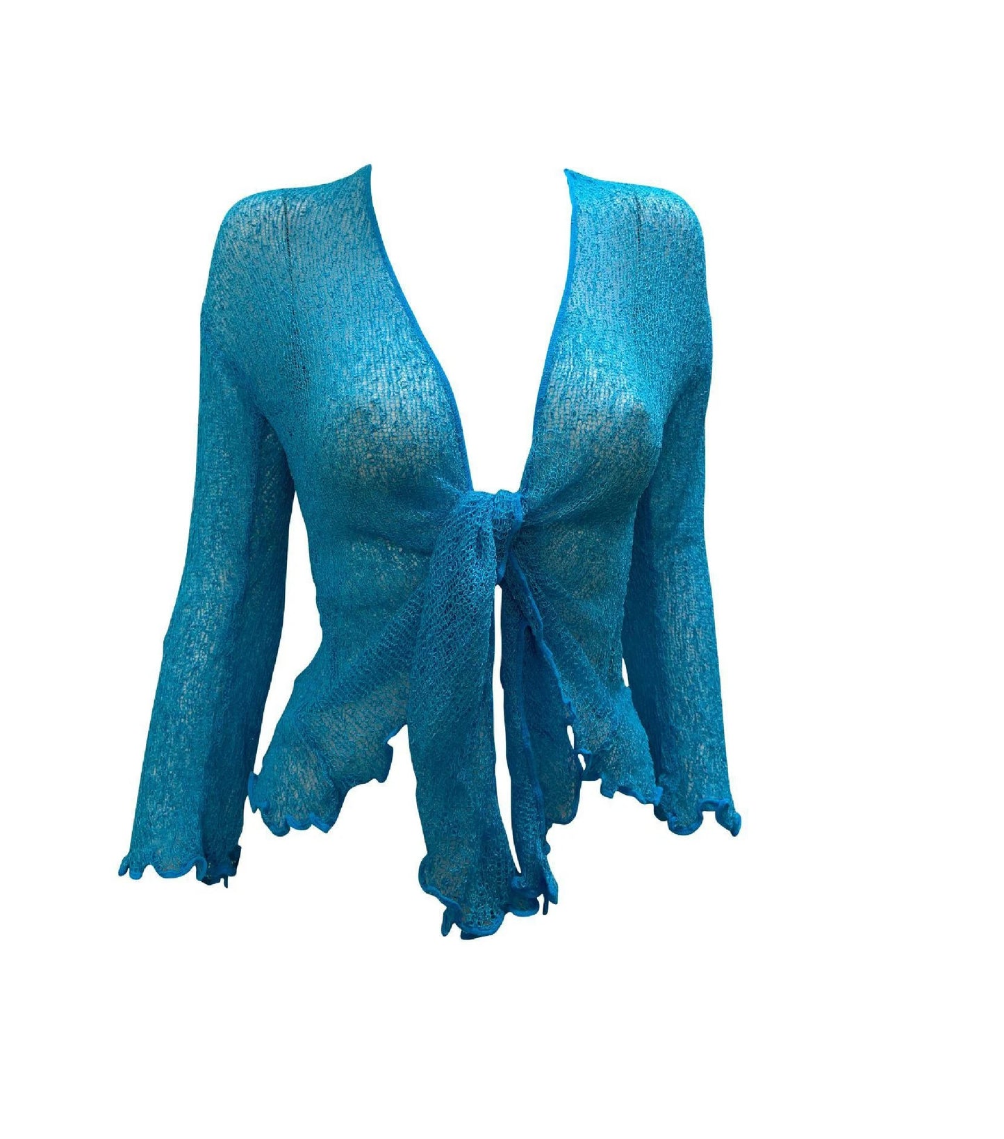 Women's Boho Knit Shrug Chic Crochet style Cardigan onesize Up To 20 Turquoise