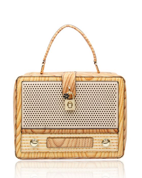 STATEMENT RETRO VEGAN LEATHER VINTAGE HARD CASE RADIO DESIGN CROSSBODY BAG