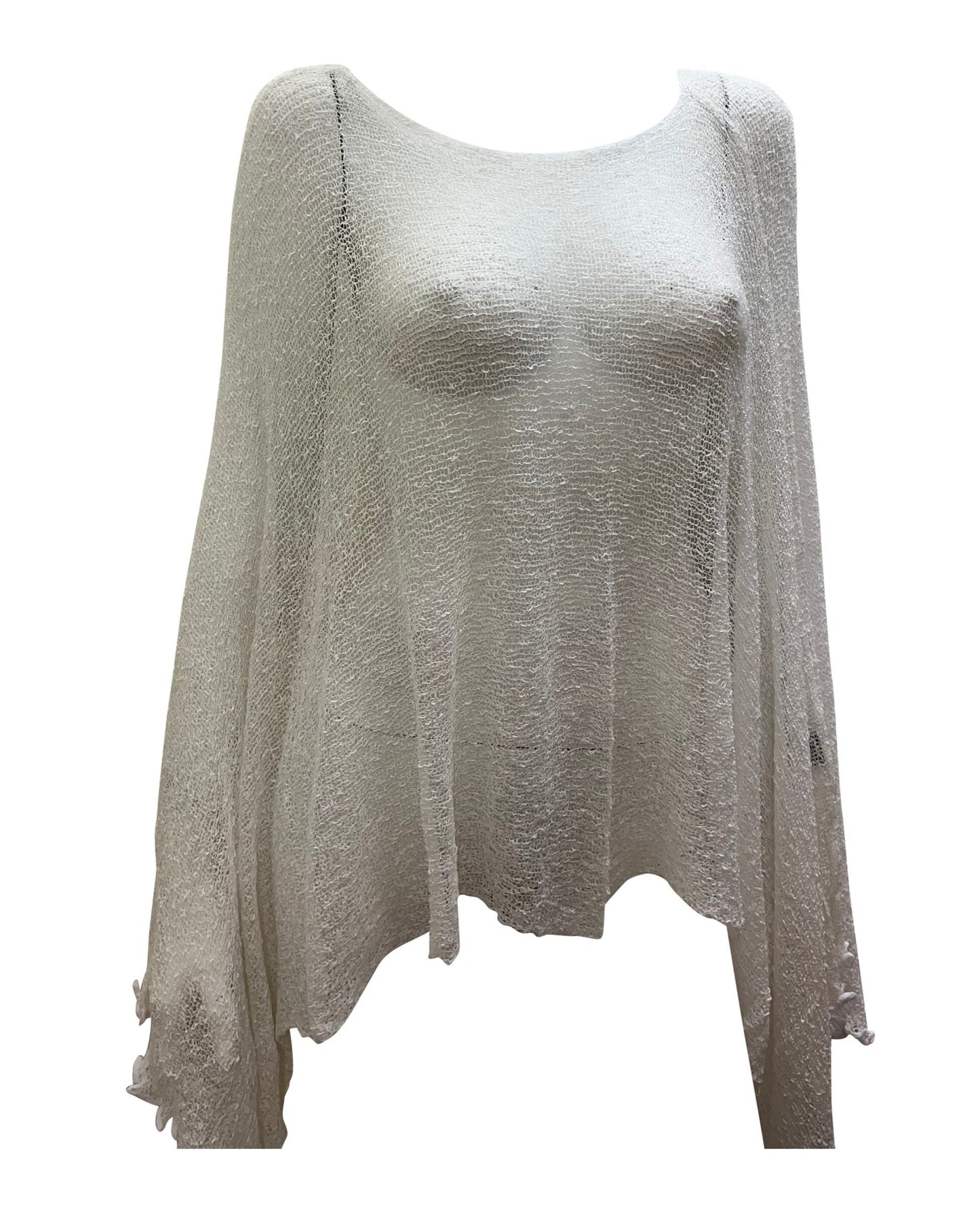 Womens Knit Plus Size Poncho Boho Crochet Shawl Pullover Cover up Free Size 8-26 White